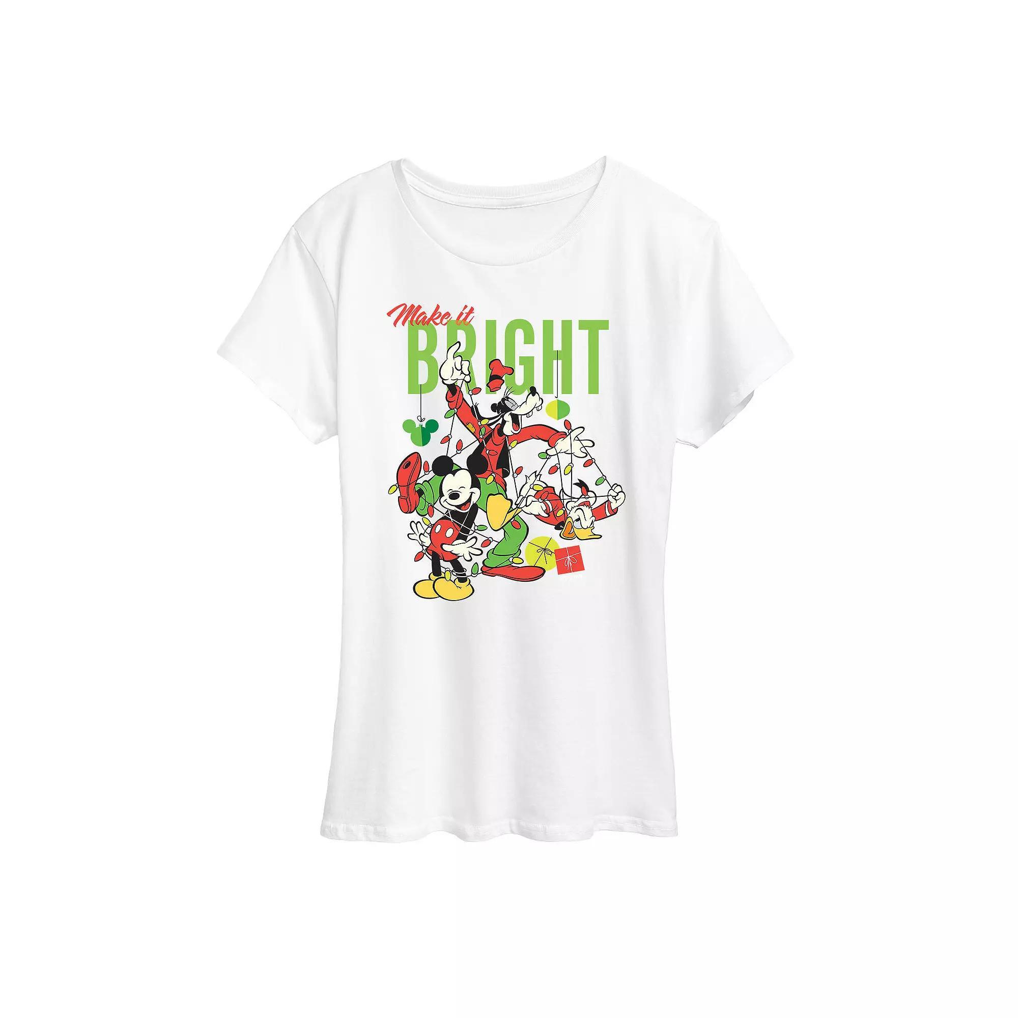 Disney's Mickey Mouse Women's Make It Bright Graphic Tee, Girl's, Size: Large, White Product Image