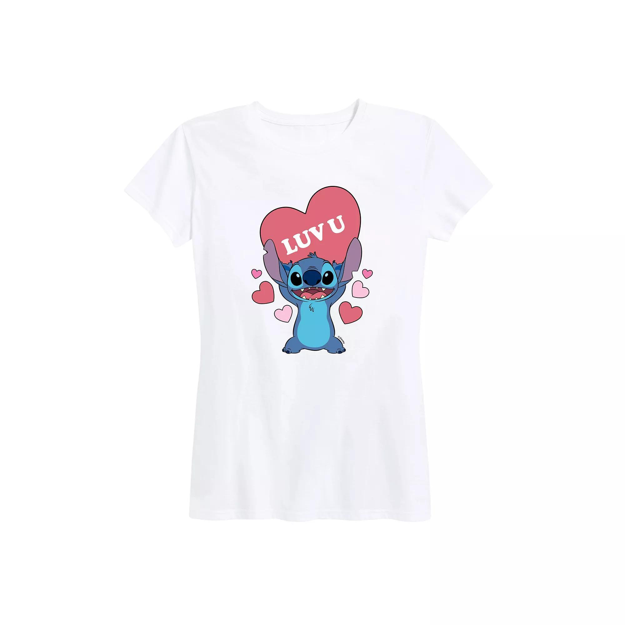 Disneys Lilo & Stitch Womens Luv U Heart Graphic Tee Product Image