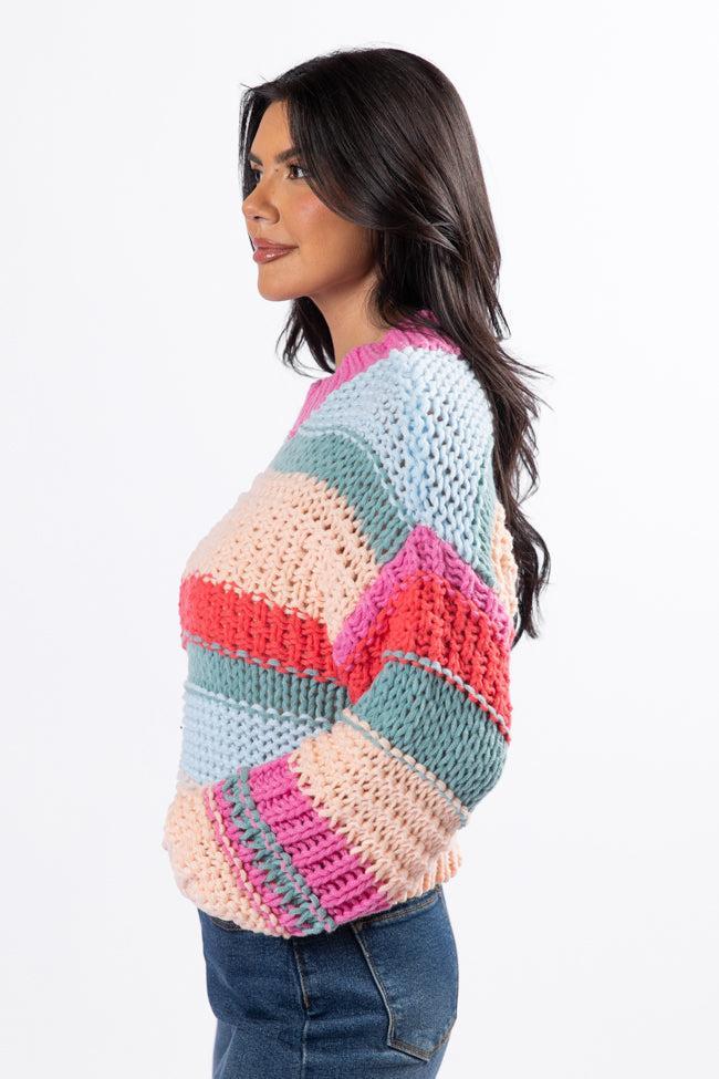 In Line Peach Multi Chunky Striped Sweater SALE Product Image
