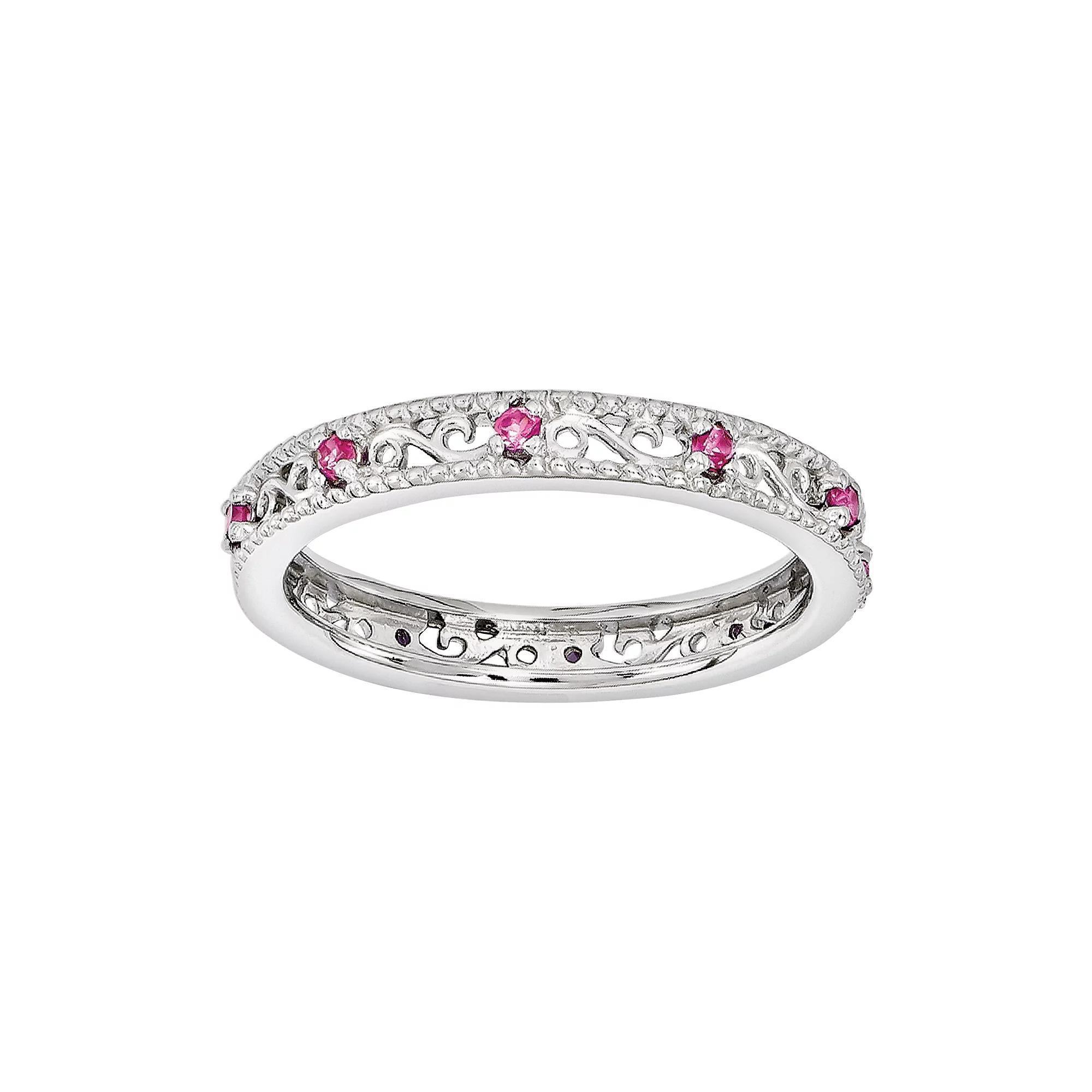 Stacks & Stones Sterling Silver Lab-Created Pink Sapphire Stack Ring, Women's, Size: 6 Product Image