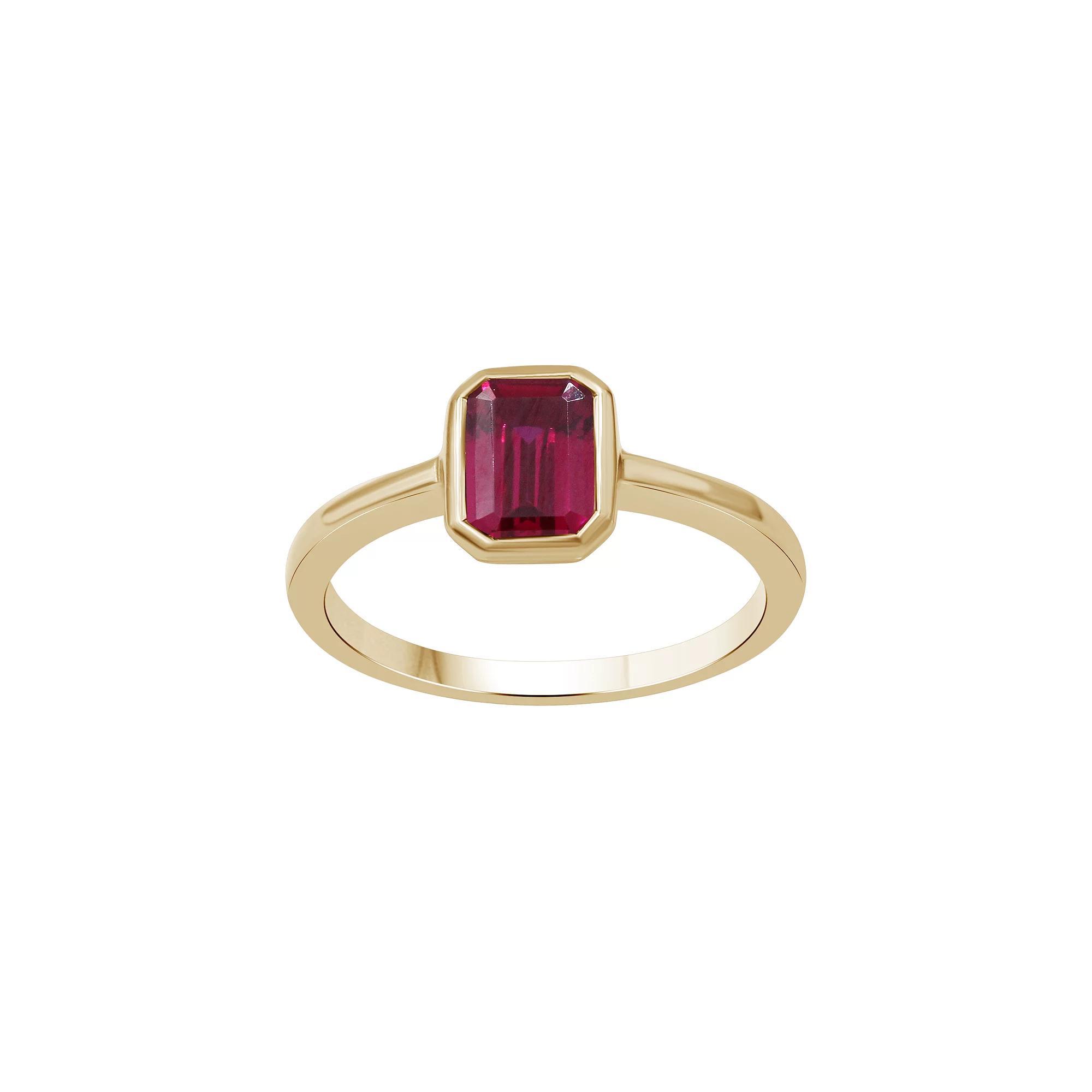 Jewelexcess Gold Over Sterling Silver Lab-Created Gemstone Solitaire Ring, Women's, Size: 9, Created Red Product Image