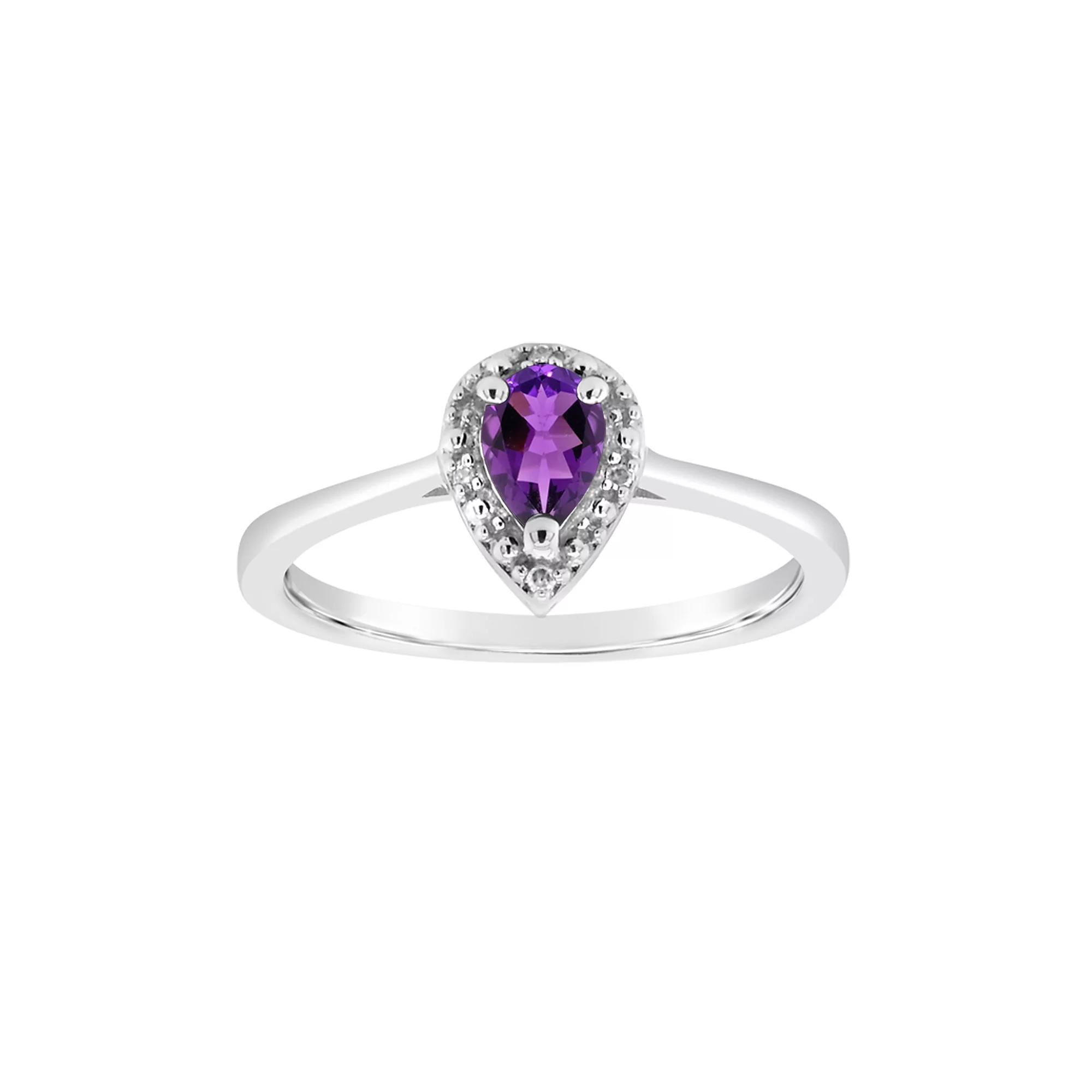 Celebration Gems Sterling Silver Pear Shaped Diamond Accent Frame Ring, Women's, Size: 9, Purple Product Image