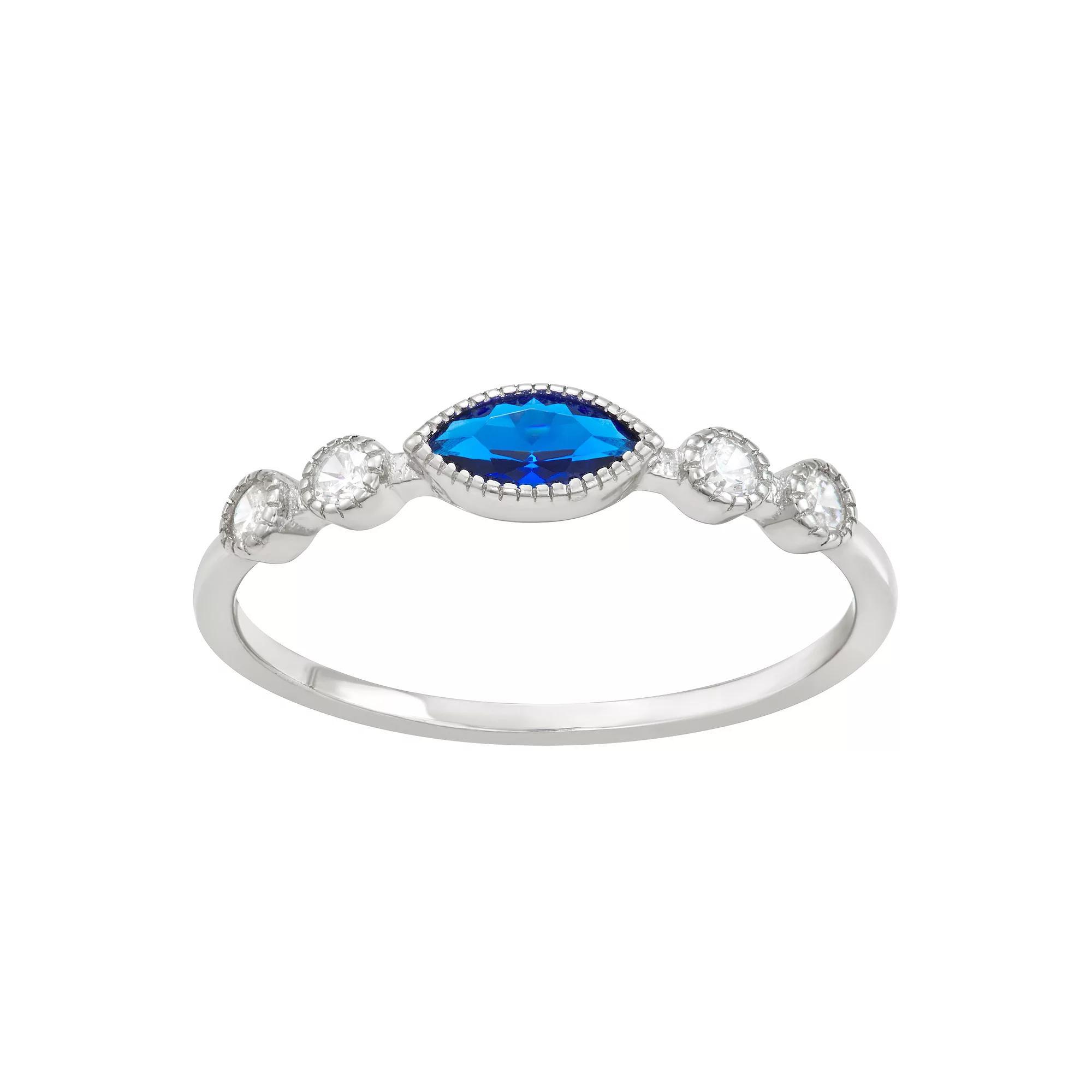 Sterling Silver Lab-Created Blue Spinel & Cubic Zirconia Ring, Women's, Size: 6 Product Image