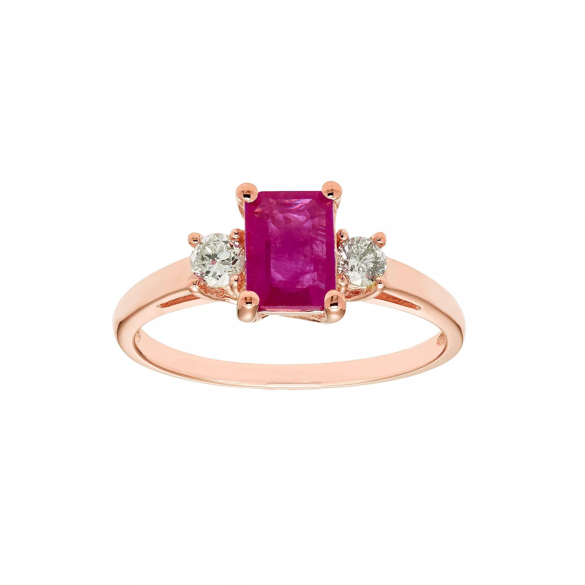 The Regal Collection 14k Gold Ruby & 1/5 Carat T.W. IGL Certified Diamond 3-Stone Ring, Women's, Size: 7, Pink Product Image