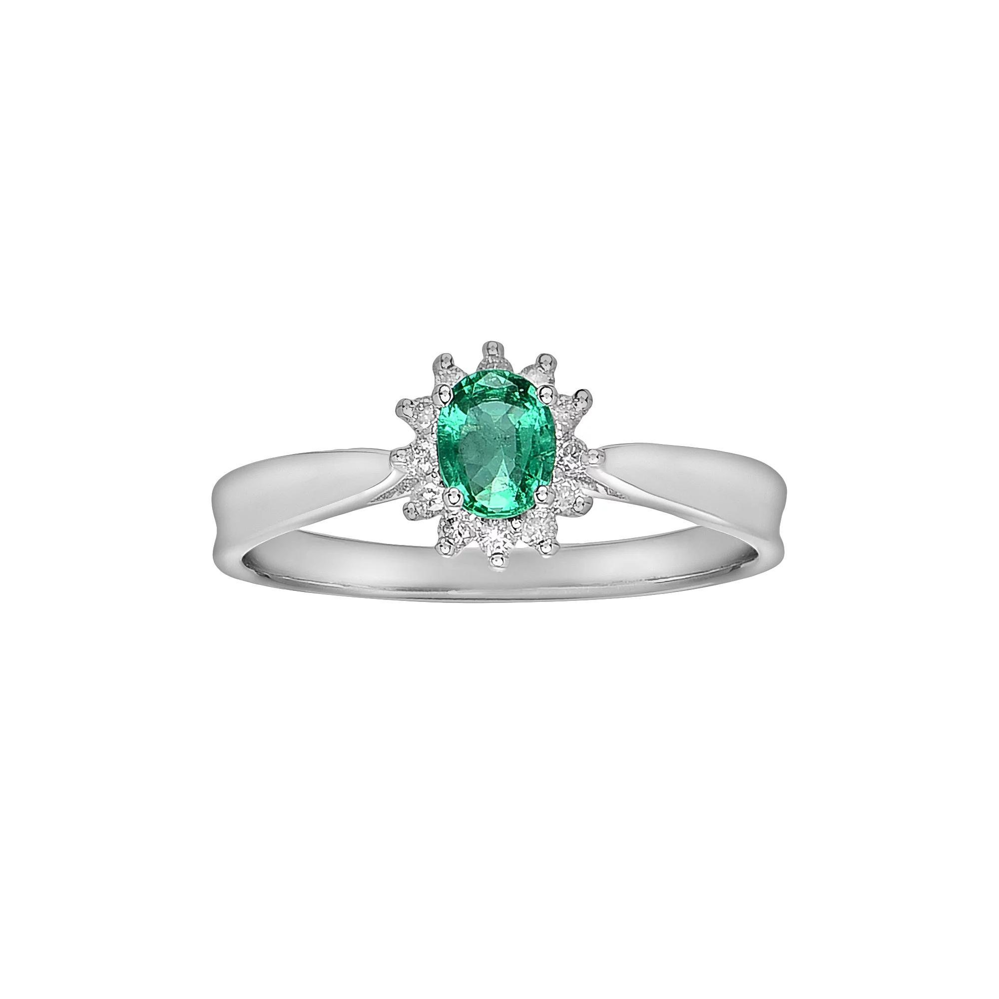 14k White Gold 1/10-ct. T.W. Diamond and Emerald Ring, Women's, Size: 5, Green Product Image