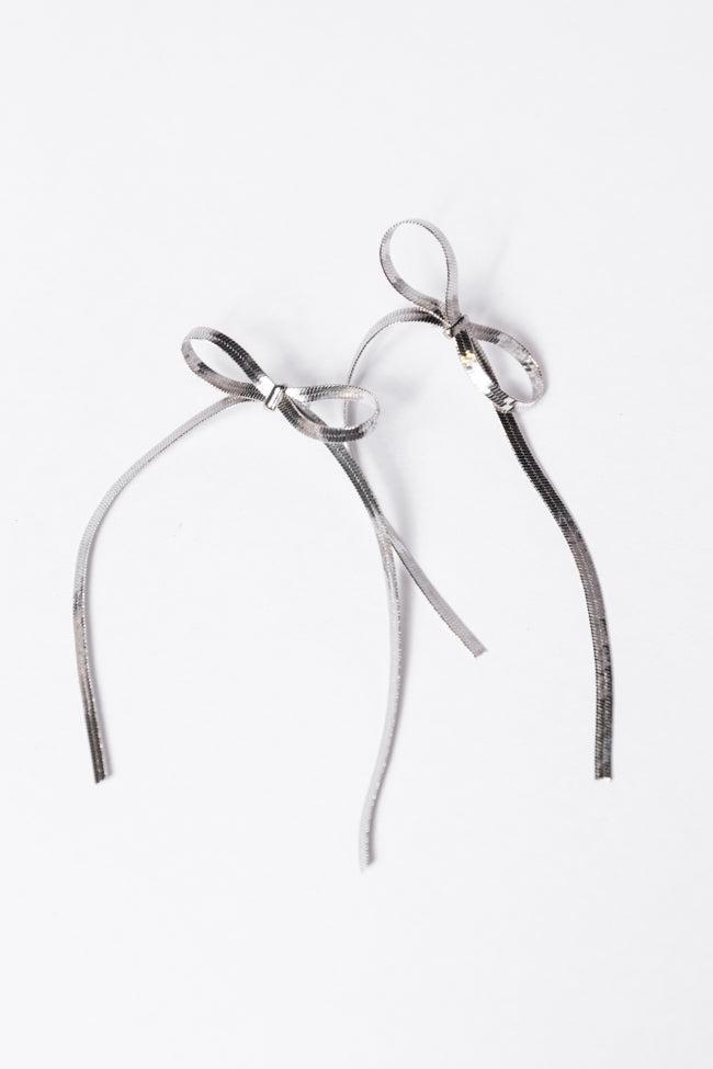 Snake Chain Silver Bow Earrings SALE Product Image