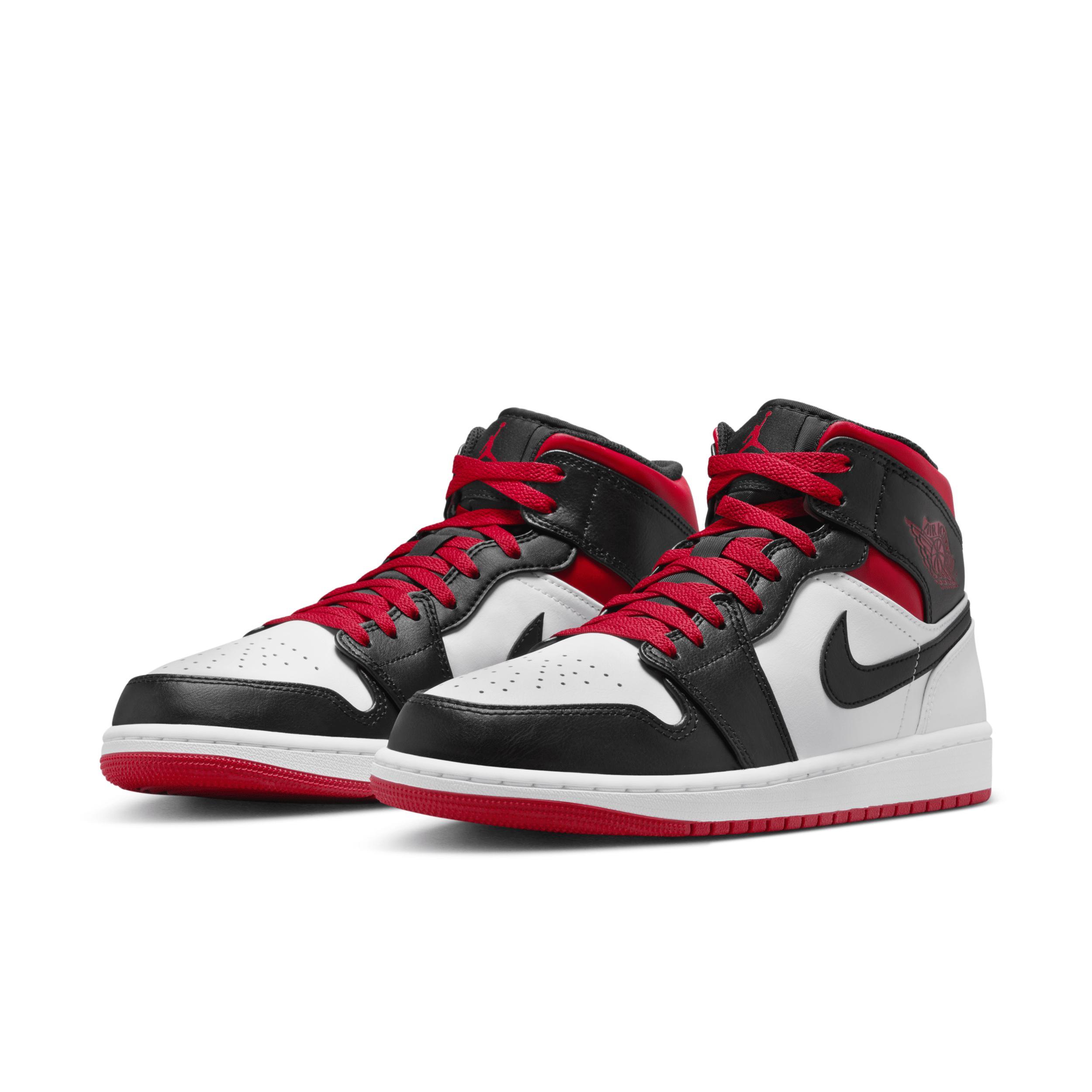 Jordan Mens AJ 1 Mid - Basketball Shoes Black/White/Red Product Image