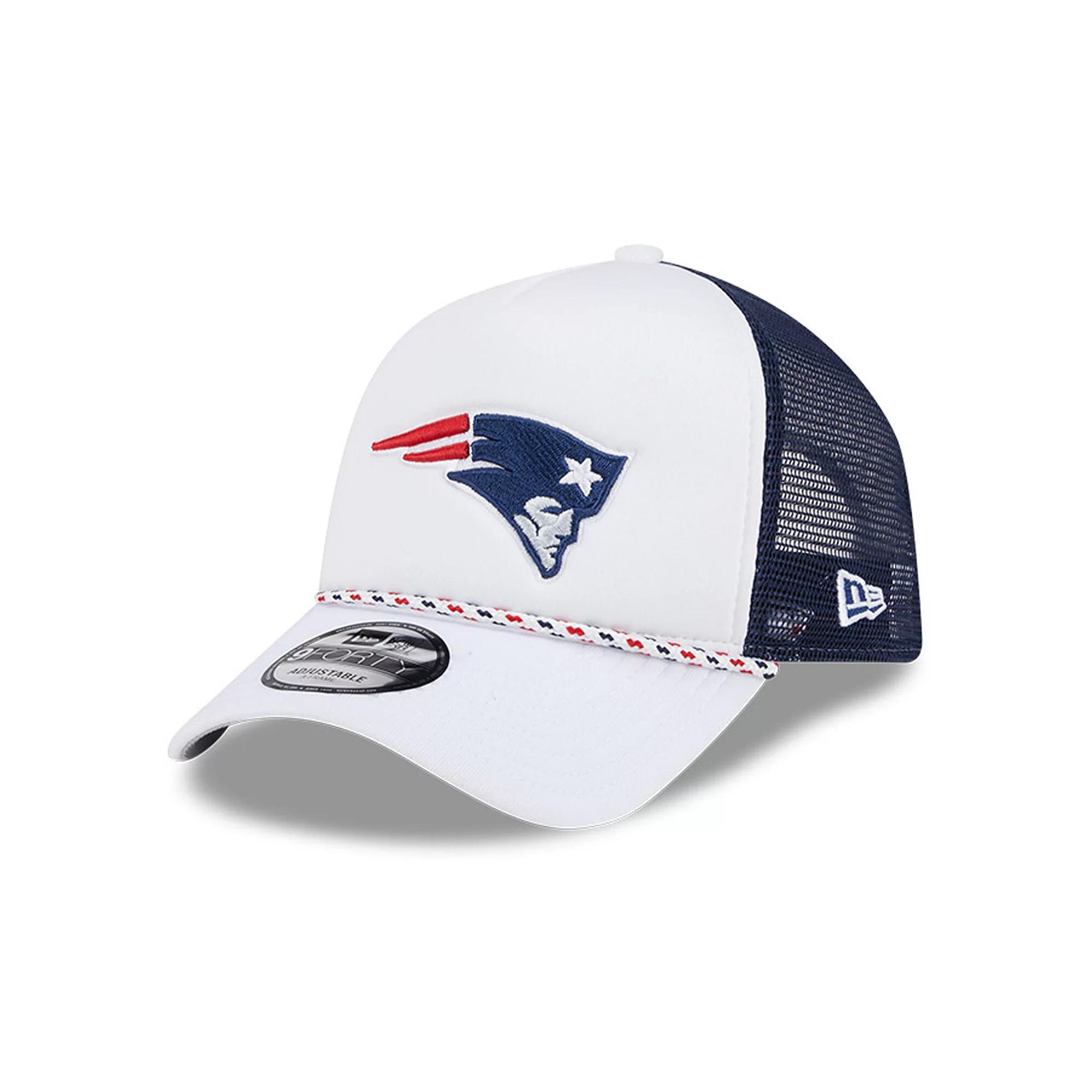 Men's New Era White/Navy New England Patriots Court Sport Foam Front A-Frame 9FORTY Adjustable Trucker Hat Product Image