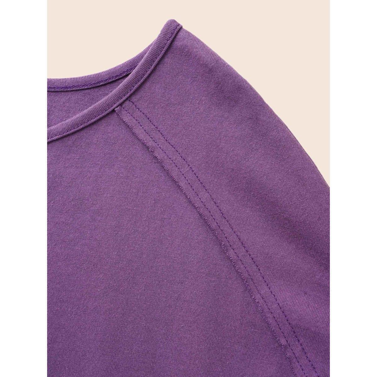 Plus Size Vintage Button Up Drop Shoulder T-shirt Deeppurple Women Casual Button Round Neck Everyday T-shirts BloomChic 22-24/3X Product Image