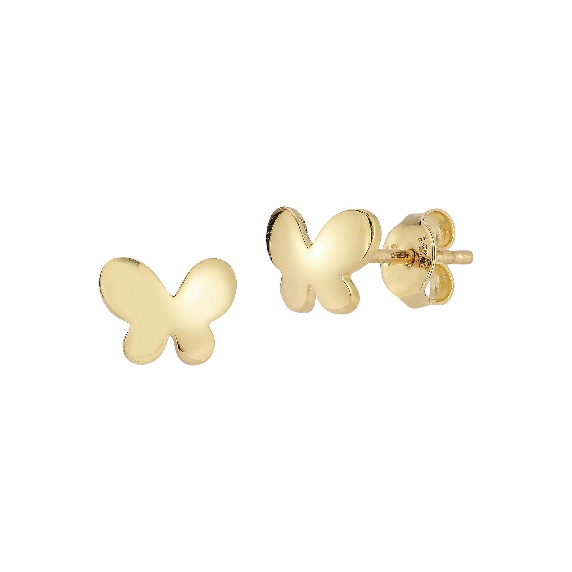 LUMINOR GOLD 14k Gold Puffed Butterfly Stud Earrings, Women's Product Image