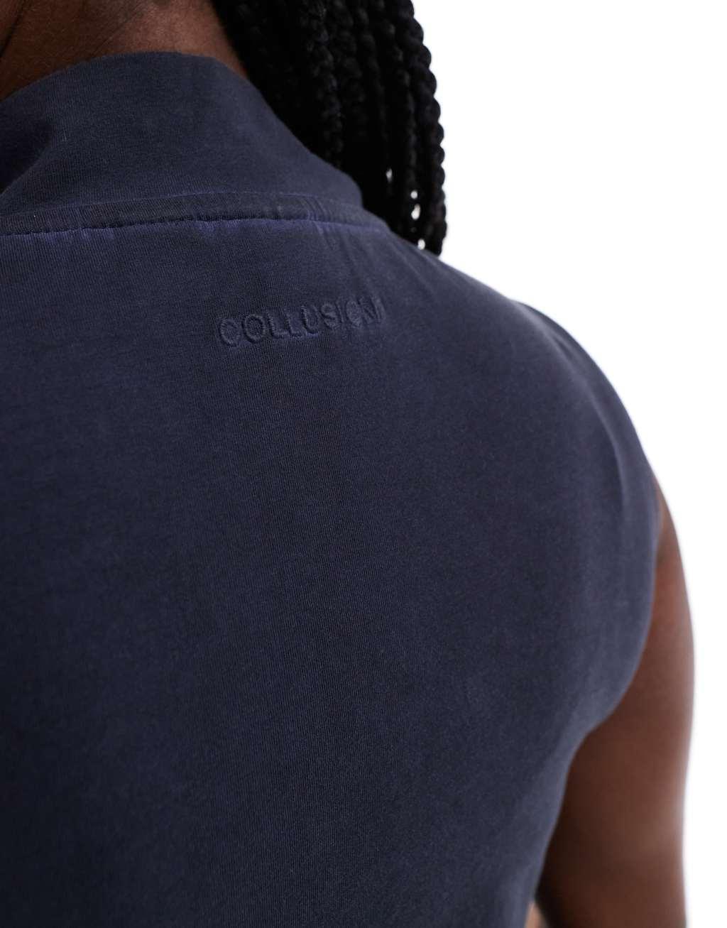 COLLUSION Plus zip through motocross top in washed navy - part of a set Product Image