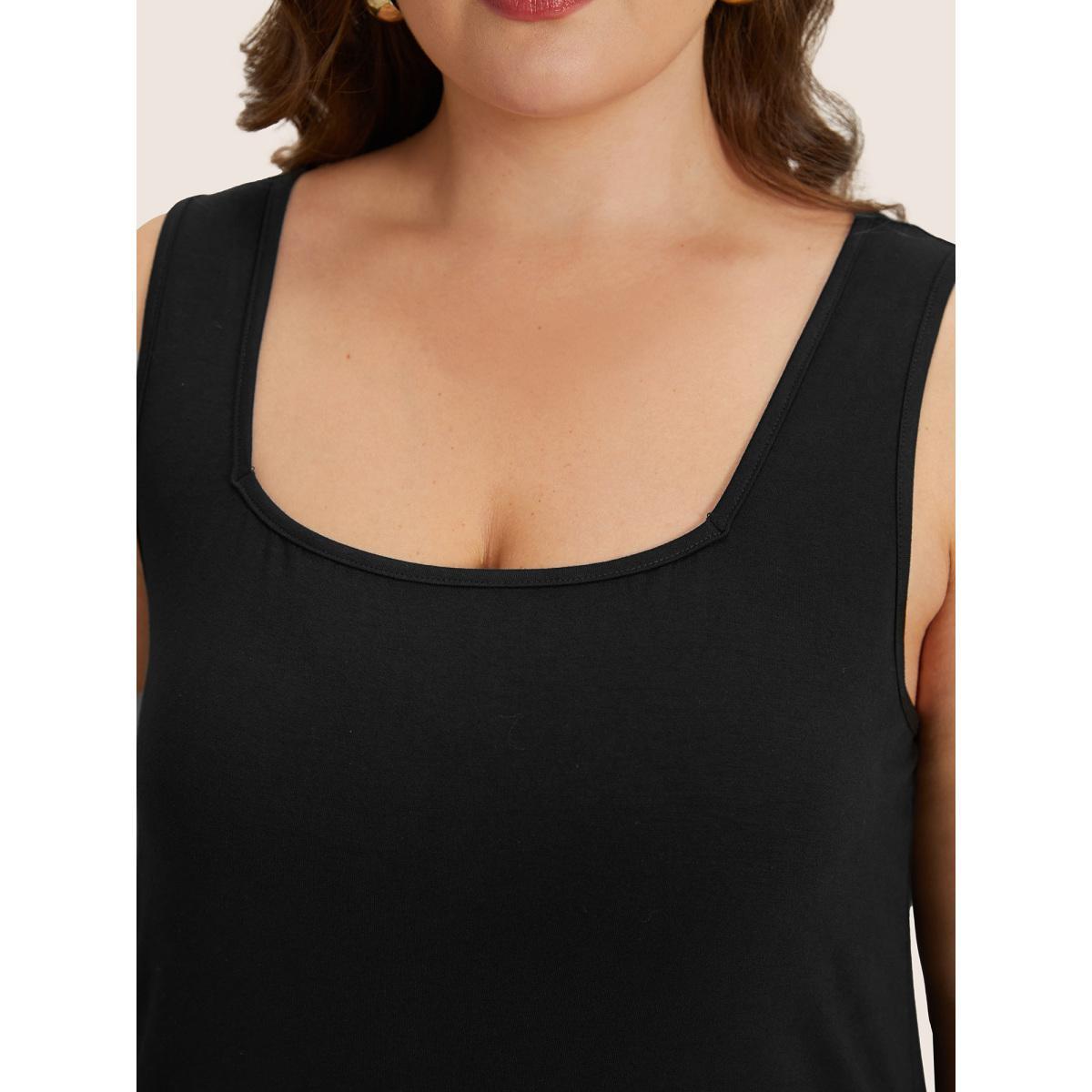 Plus Size Supersoft Essentials Plain Square Neck Skinny Tank Top Women Black Basics Non Square Neck Everyday Tank Tops Camis BloomChic 28/5X Product Image