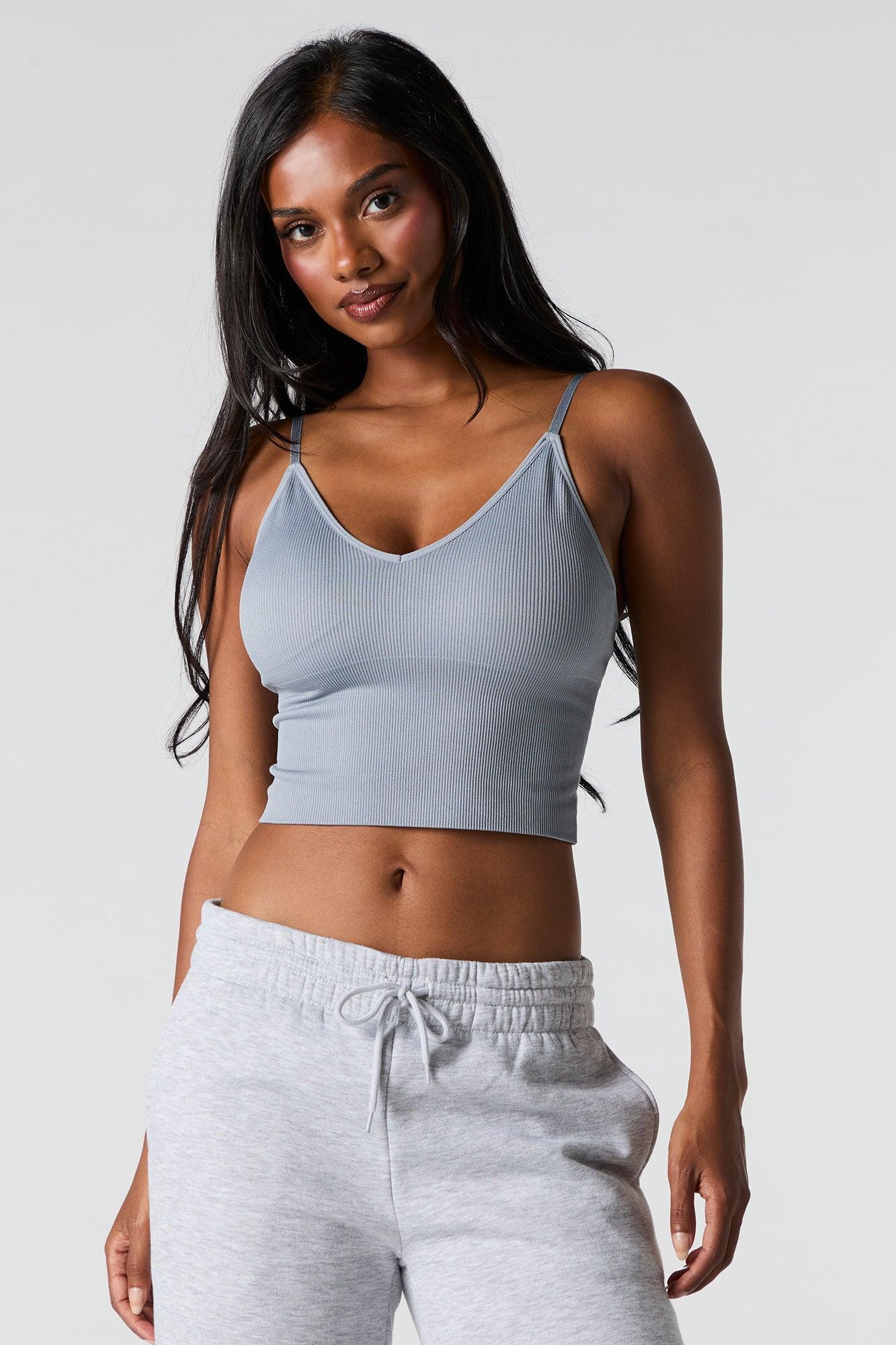 Seamless Ribbed V-Neck Cami with Built-In Bra Cups Female Product Image