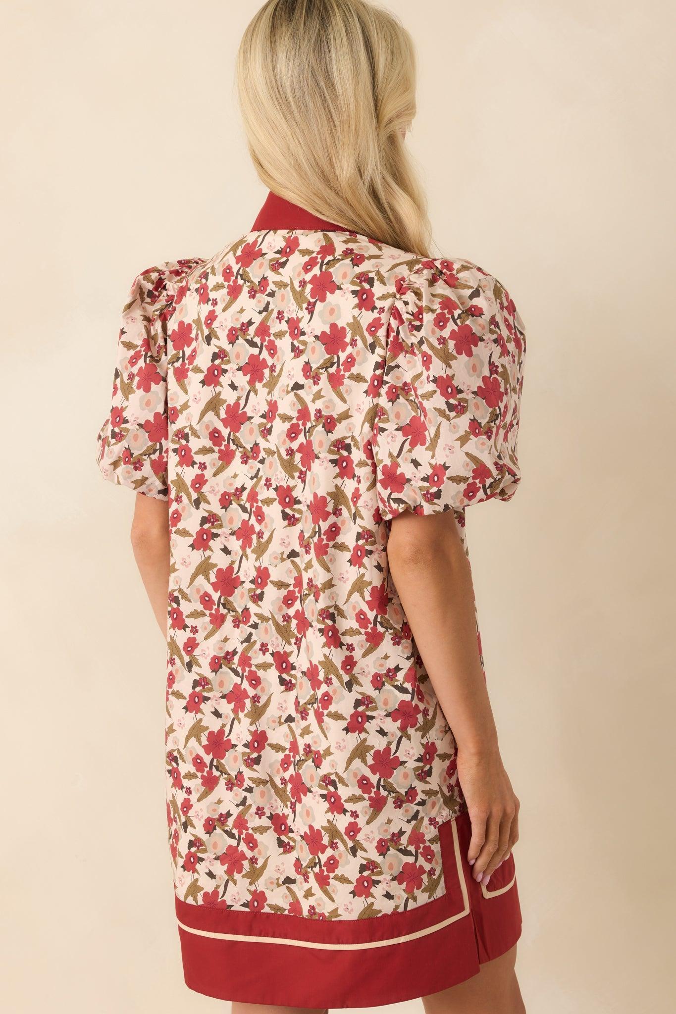 Endless Daydreaming Dark Rust Multi Floral Print Cotton Mini Dress Product Image