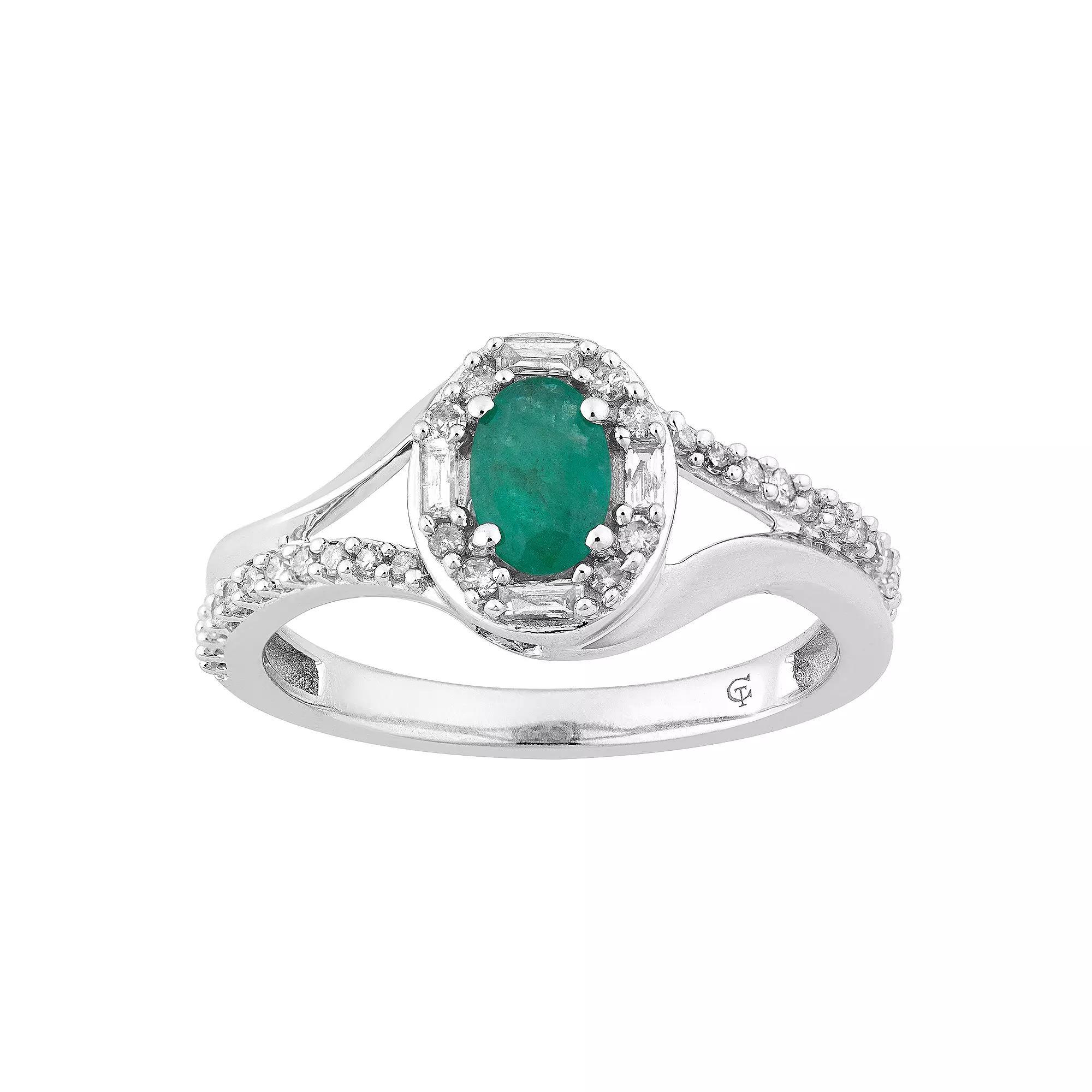 10k White Gold Emerald & 1/4 Carat T.W. Diamond Oval Halo Ring, Women's, Size: 8, 10k Whgold Product Image
