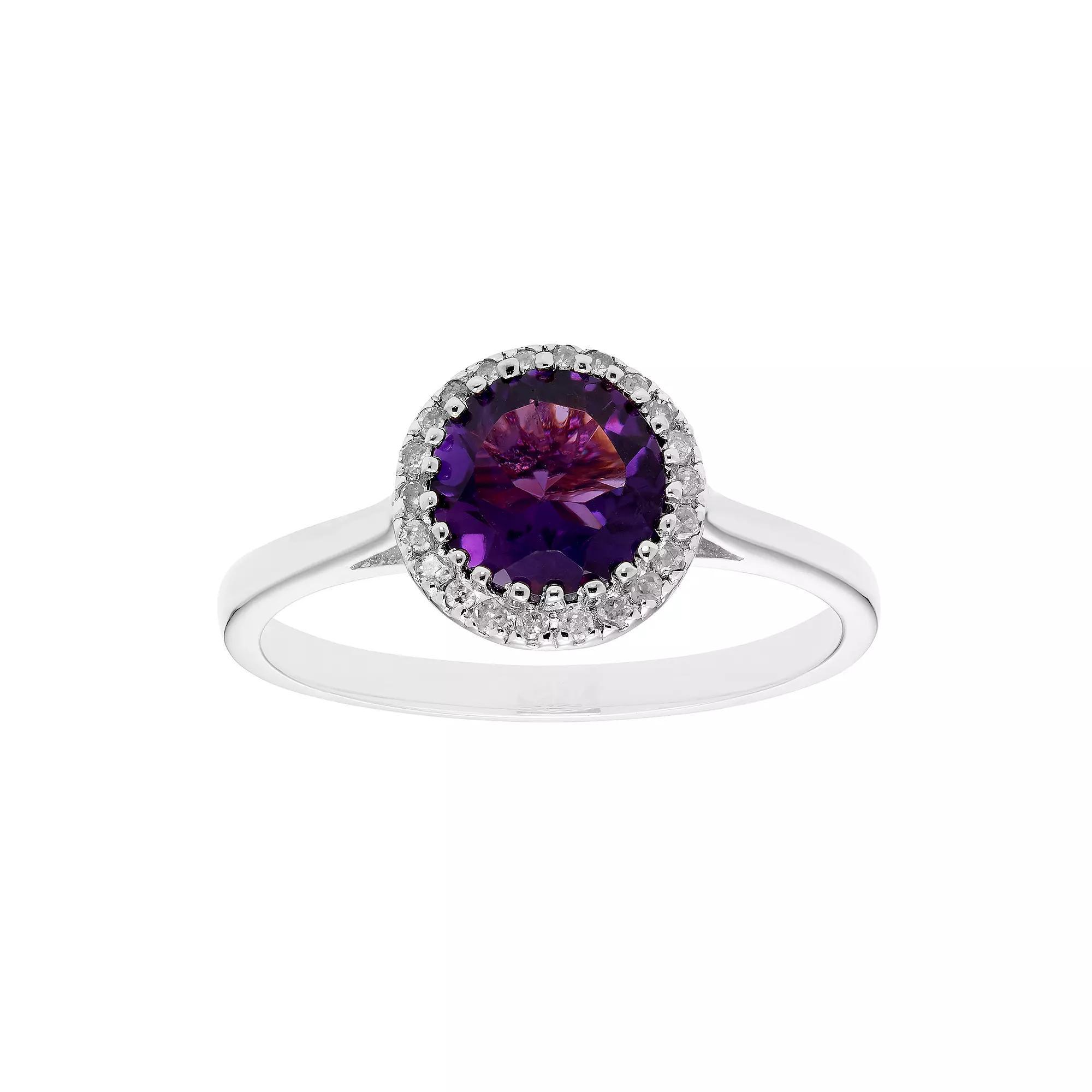 10K Gold & 1/10 Carat T.W. Diamond Amethyst Ring, Womens Yellow Product Image