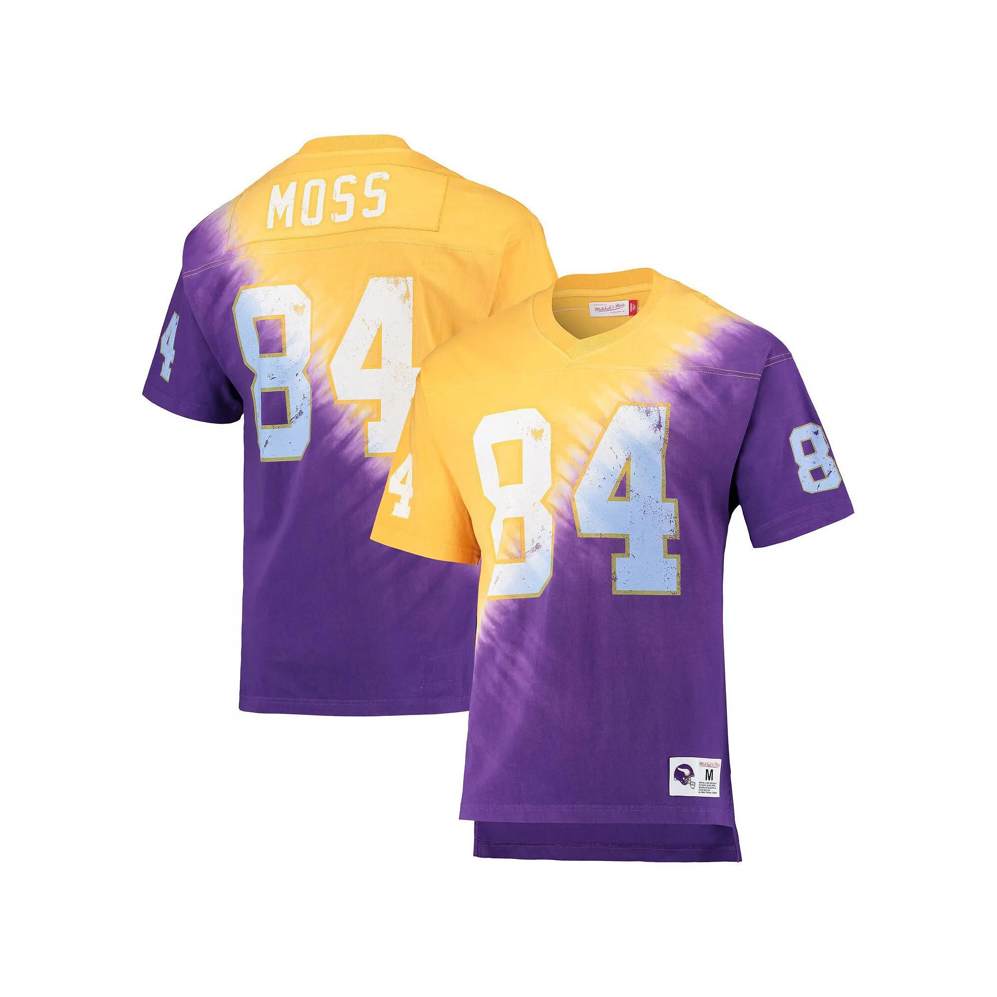 Men's Mitchell & Ness Randy Moss Gold/Purple Minnesota Vikings Retired Player Name & Number Diagonal Tie-Dye V-Neck T-Shirt, Size: 2XL Product Image