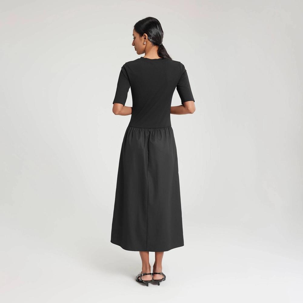 Womens Mixed-Media 1/2 Sleeve Dress - A New Day Black M Product Image