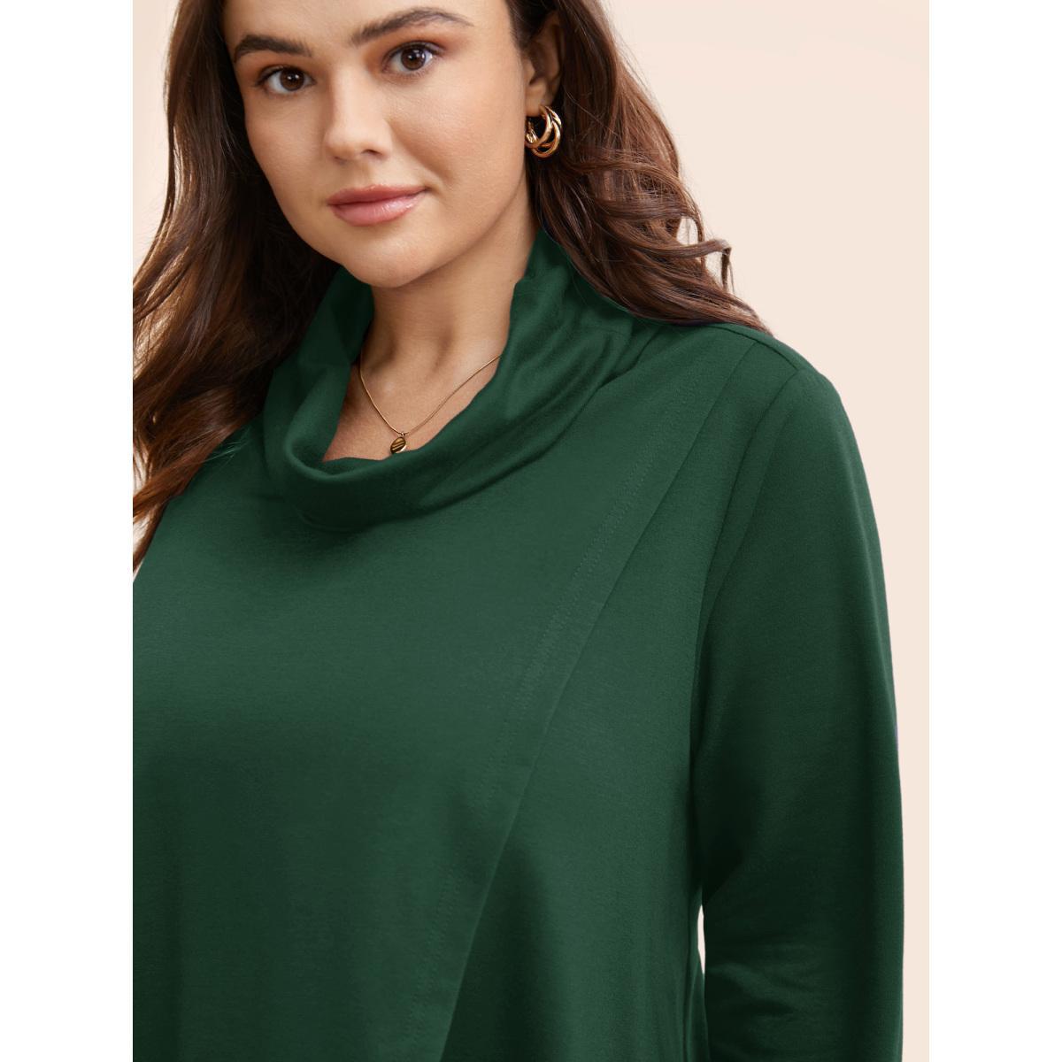 Plus Size Plain Wrap Hem Turtleneck Sweatshirt Women Cyan Elegant Wrap Turtleneck Dailywear Sweatshirts BloomChic 22-24/3X Product Image