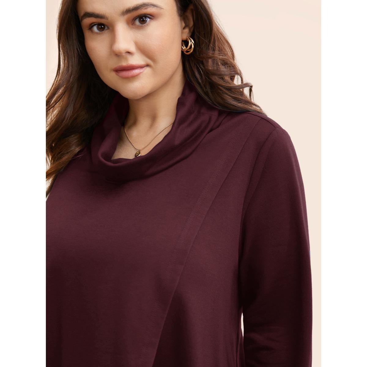 Plus Size Plain Wrap Hem Turtleneck Sweatshirt Women Cyan Elegant Wrap Turtleneck Dailywear Sweatshirts BloomChic 22-24/3X Product Image