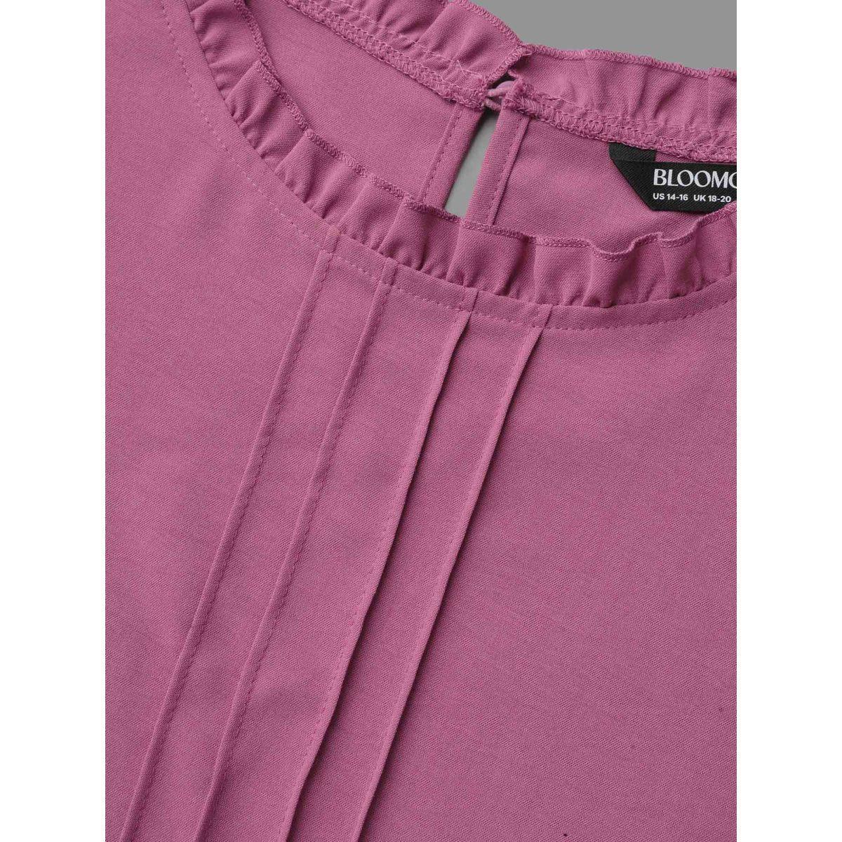 Plus Size Ruffled Spliced Tucked Seam Vest Women DustyPink At the Office Tucked seam Round Neck Work Tank Tops Camis BloomChic 26/4X Product Image