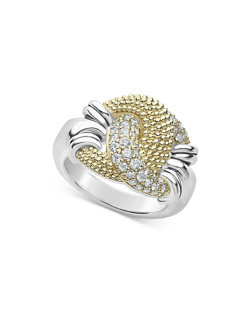 LAGOS Sterling Silver & 18k Yellow Gold Caviar Luxe Diamond Large Knot Ring Product Image