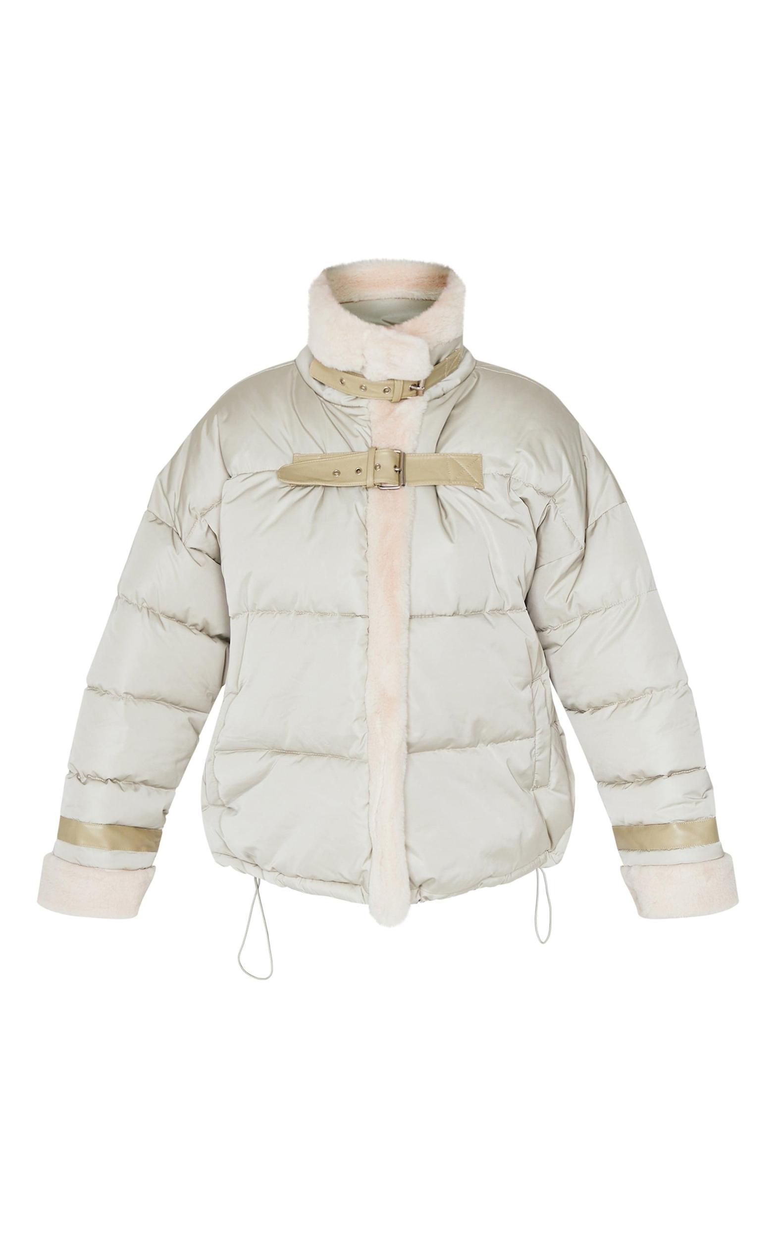 Sage Khaki Buckle Trim Detail Puffer Jacket Product Image