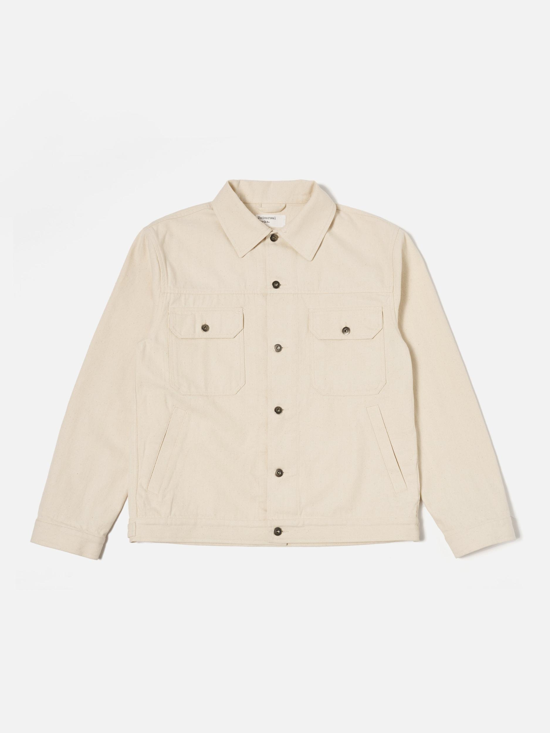 Universal Works Trucker Jacket in Ecru Recycled Cotton Product Image