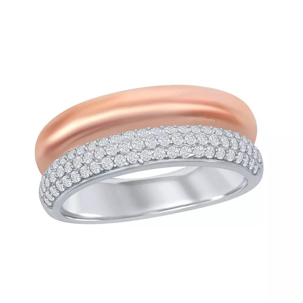 Sterling Silver Two-Tone Rose Double Band CZ Ring, Women's, Size: 7, Two Tone Product Image
