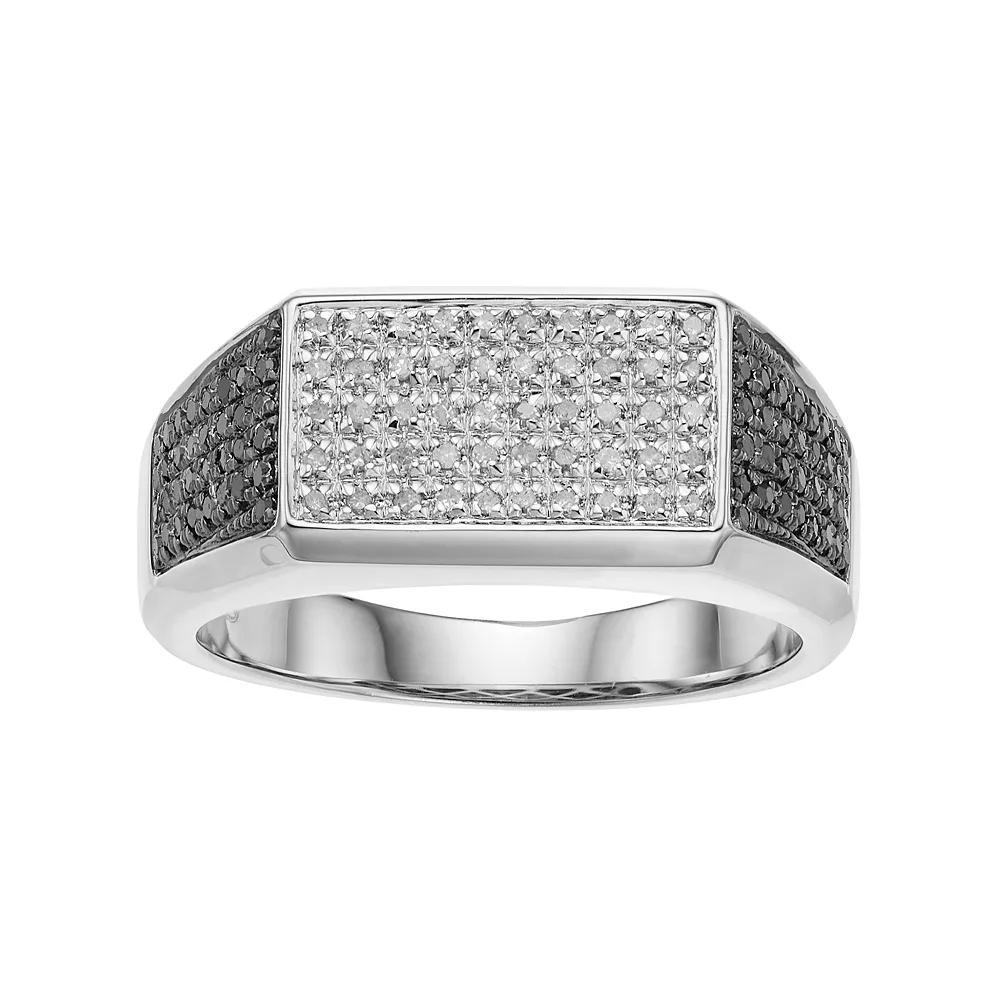 Men's Sterling Silver 1/2 Carat T.W. Black & White Diamond ring, Size: 11 Product Image