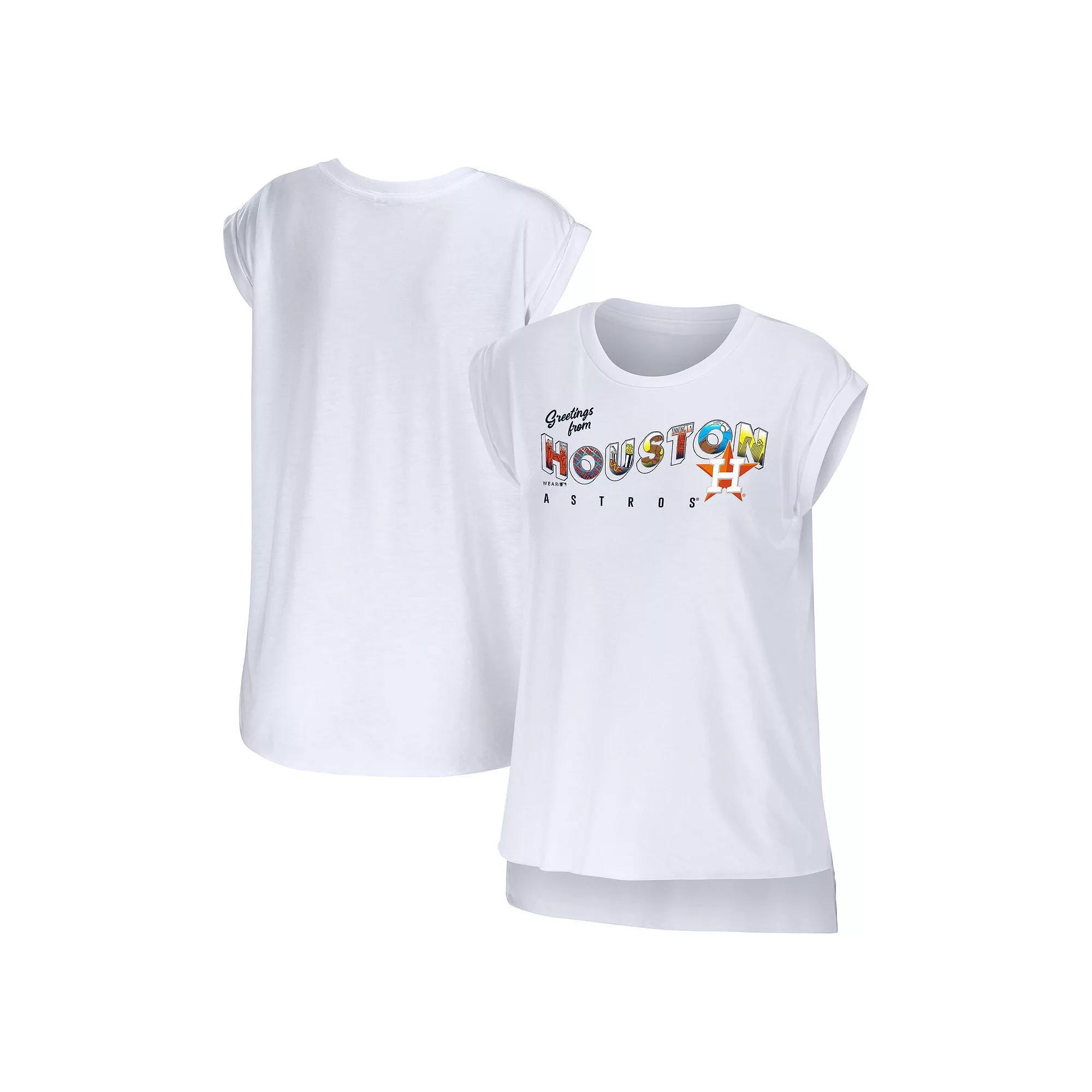 Women's WEAR by Erin Andrews White Houston Astros Greetings From T-Shirt, Size: Small Product Image