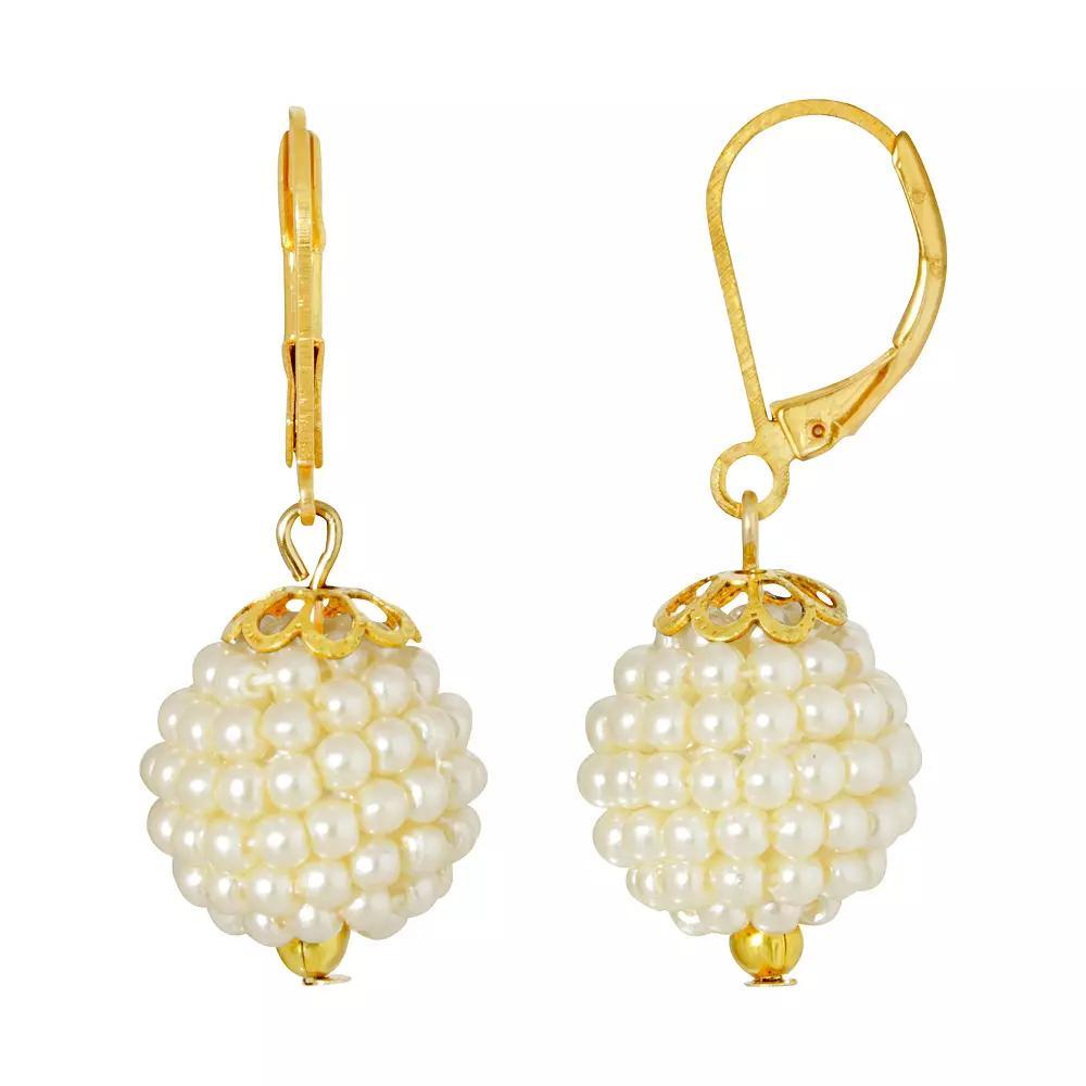 1928 Gold Tone Simulated Pearl Seeded Ball Drop Earrings, Womens, White Product Image