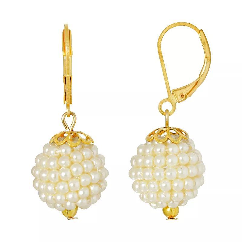 1928 Gold Tone Simulated Pearl Seeded Ball Drop Earrings, Womens, White Product Image