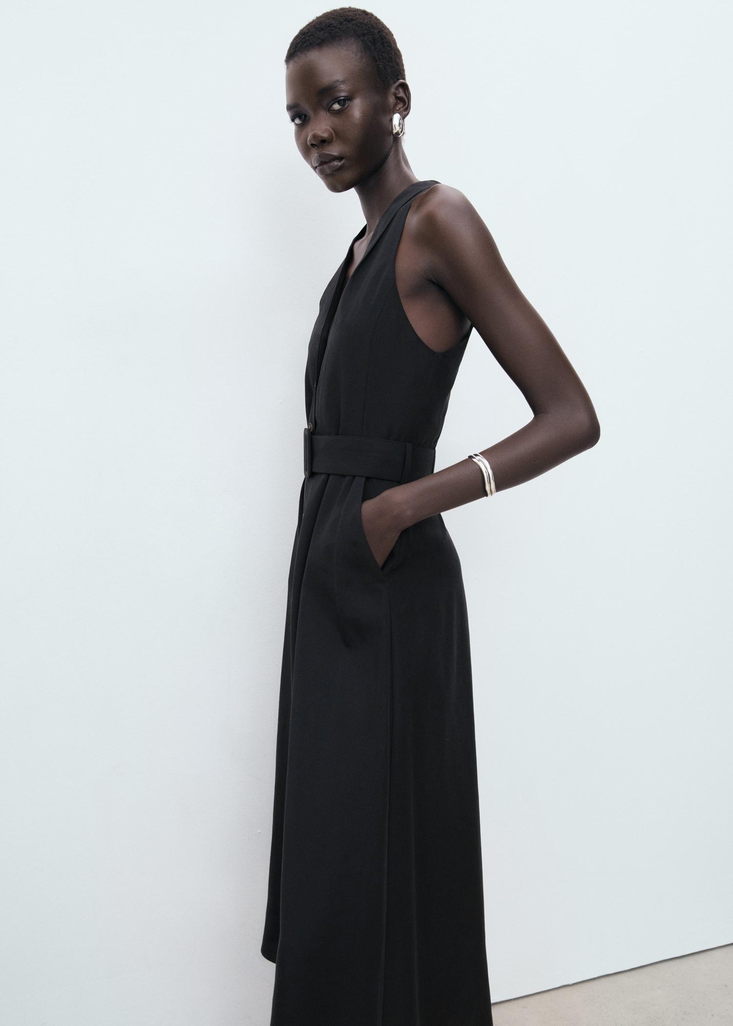 Lyocell dress with belt - Women | MANGO USA Product Image