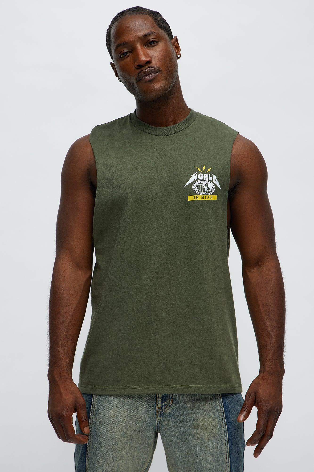 World Is Mine Muscle Tee - Military Green Product Image