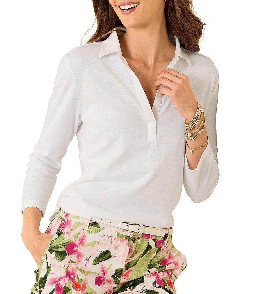 Tommy Bahama Ashby Isles Solid Stretch Jersey Johnny Collar V-Neck 3/4 Sleeve Fitted Top Product Image