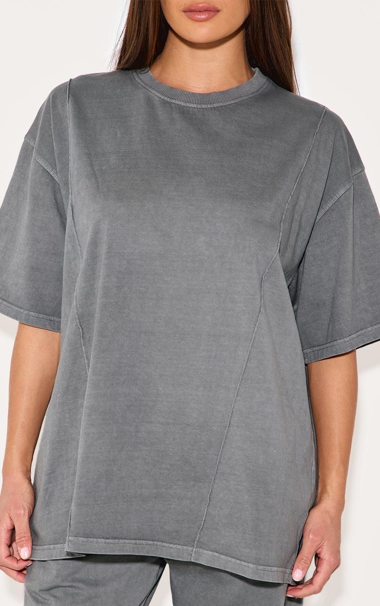 Charcoal Oversized Cotton Seam Detail T-shirt Product Image