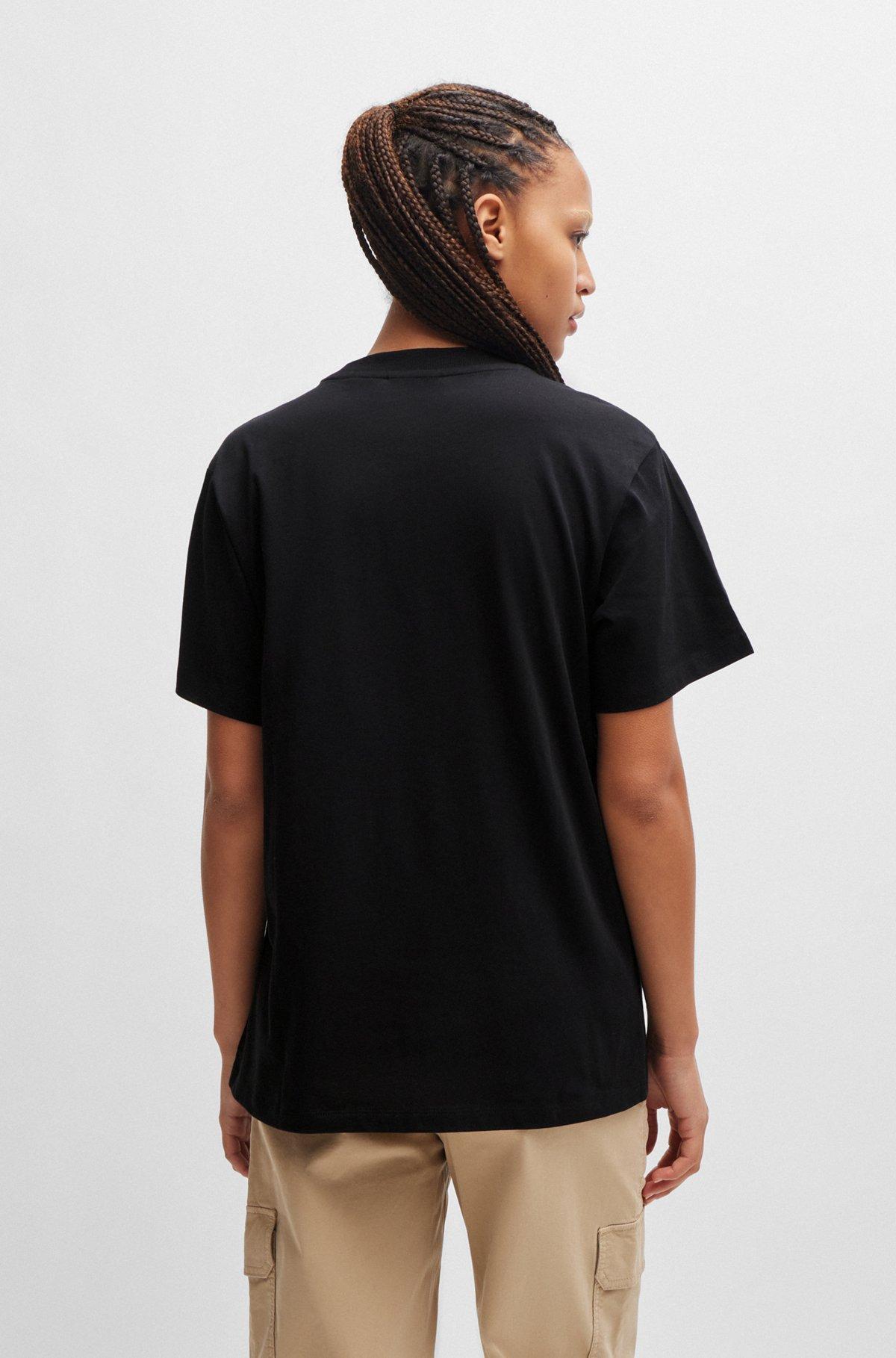 HUGO - Cotton jersey T-shirt with curved logo - Black Product Image