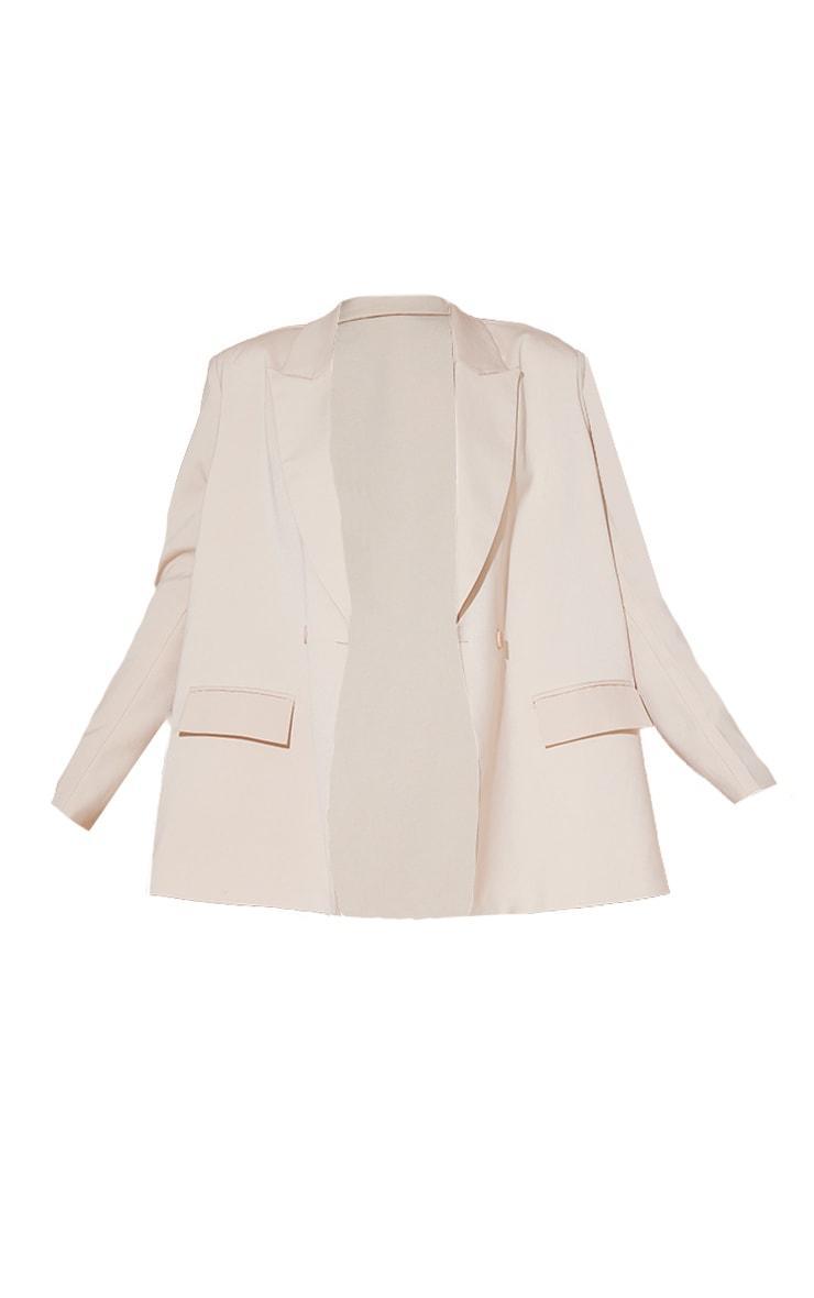 Stone Woven Extreme Oversized Shoulder Pad Pocket Blazer Product Image
