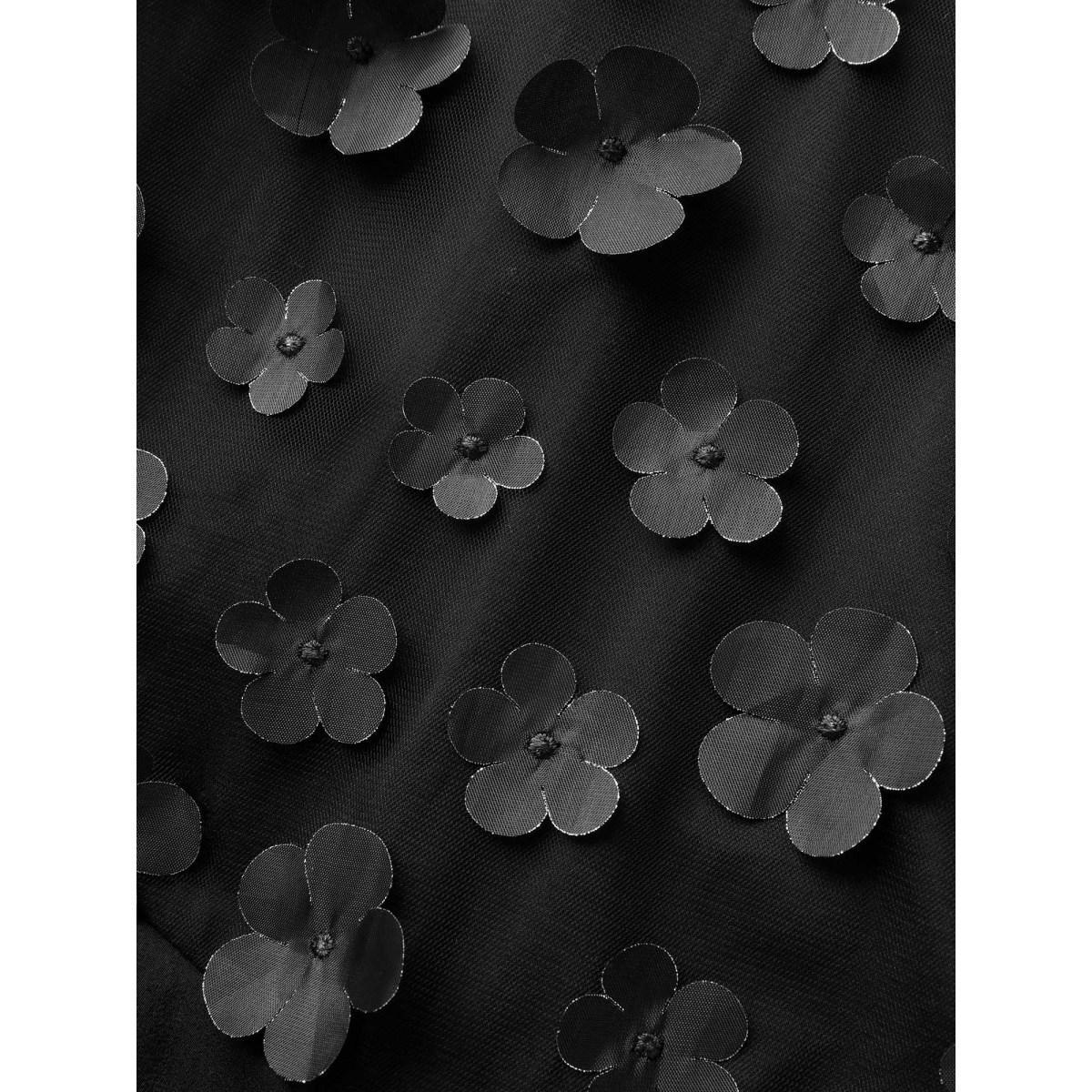 Plus Size Stereo Flower Design Split Hem Dress Black Women Cocktail Texture V-neck Sleeveless Curvy BloomChic 30/6X Product Image