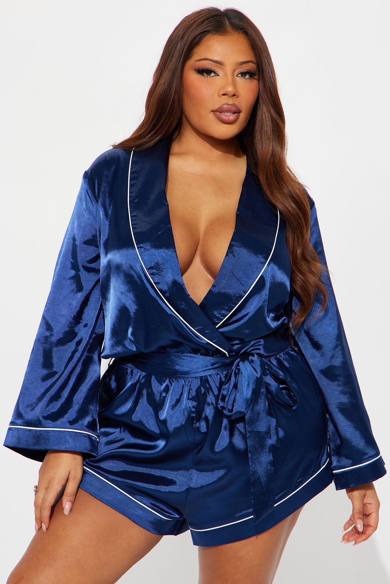 Sunday Morning Satin Sleep Romper - Navy Product Image