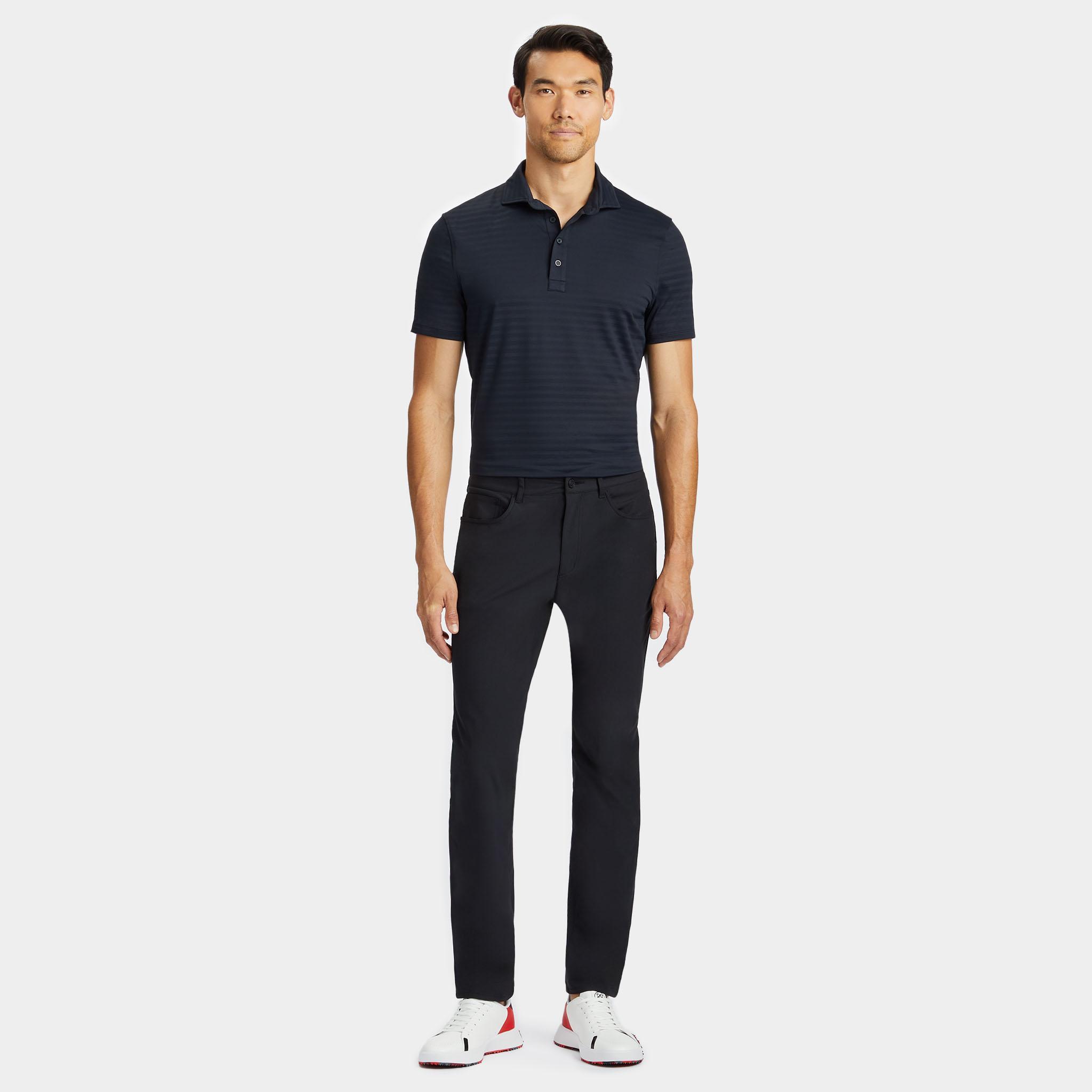PERFORATED STRIPE TECH JERSEY MODERN SPREAD COLLAR POLO Product Image