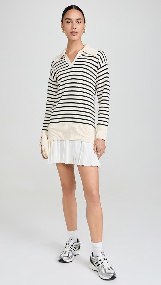 English Factory Striped Mixed Media Pleated Dress | Shopbop Product Image
