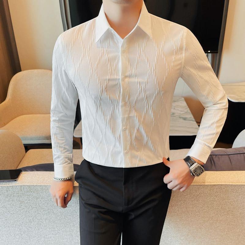 Long Sleeve Collared Jacquard Shirt Product Image