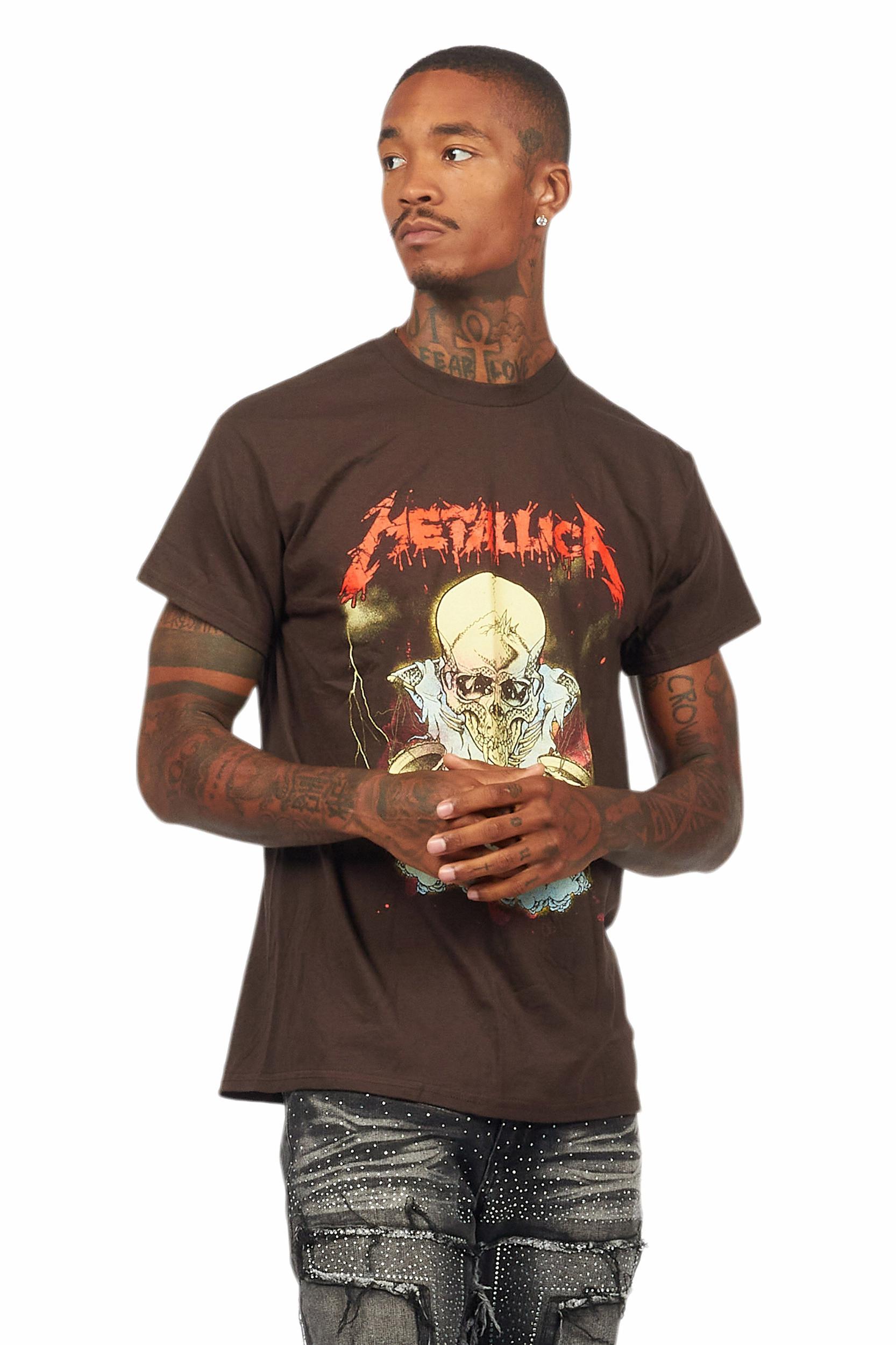 Metallica Skull Brown/Red Graphic T-Shirt Male Product Image