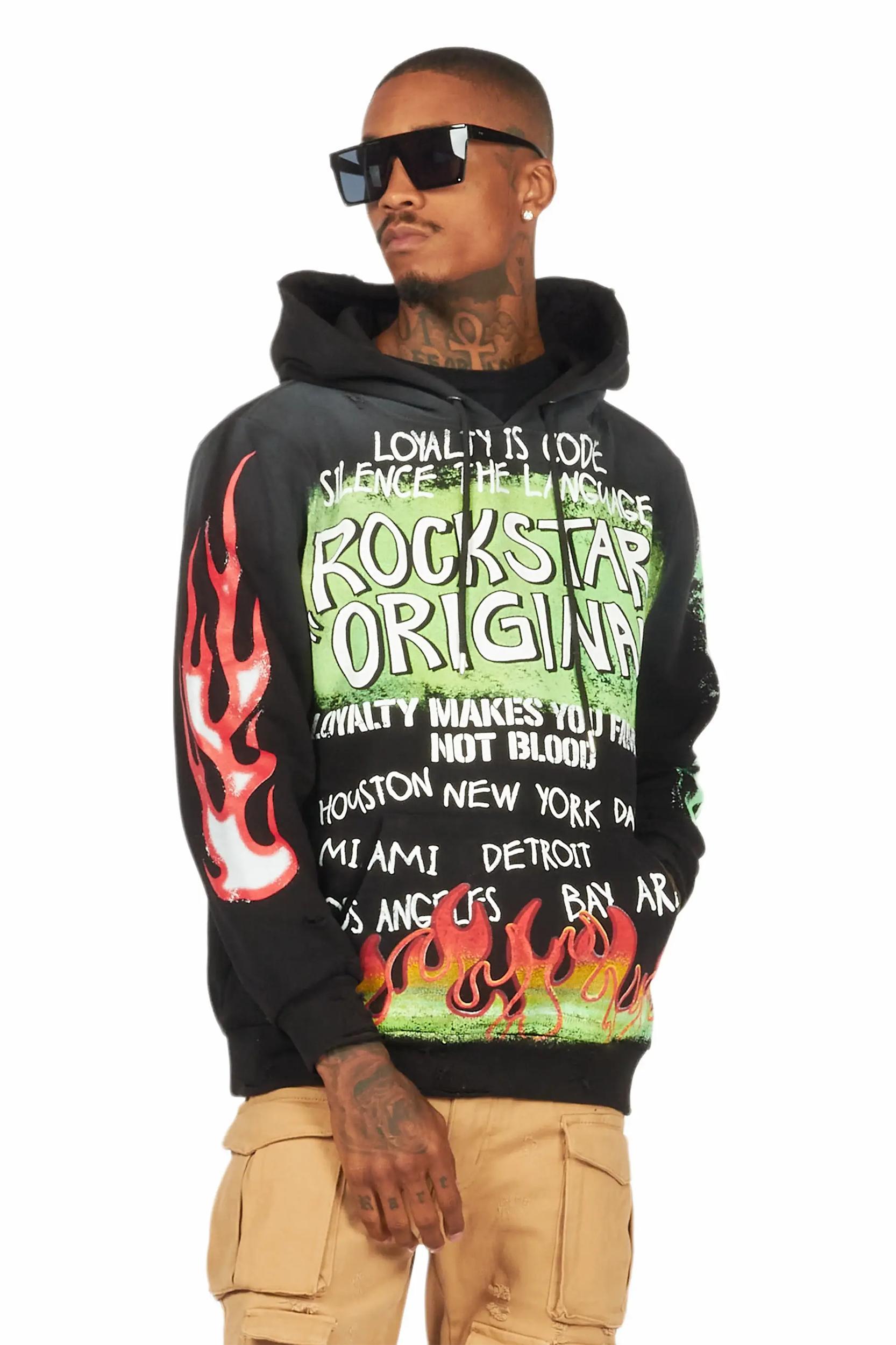 Beno Black Distressed Graphic Hoodie Male Product Image