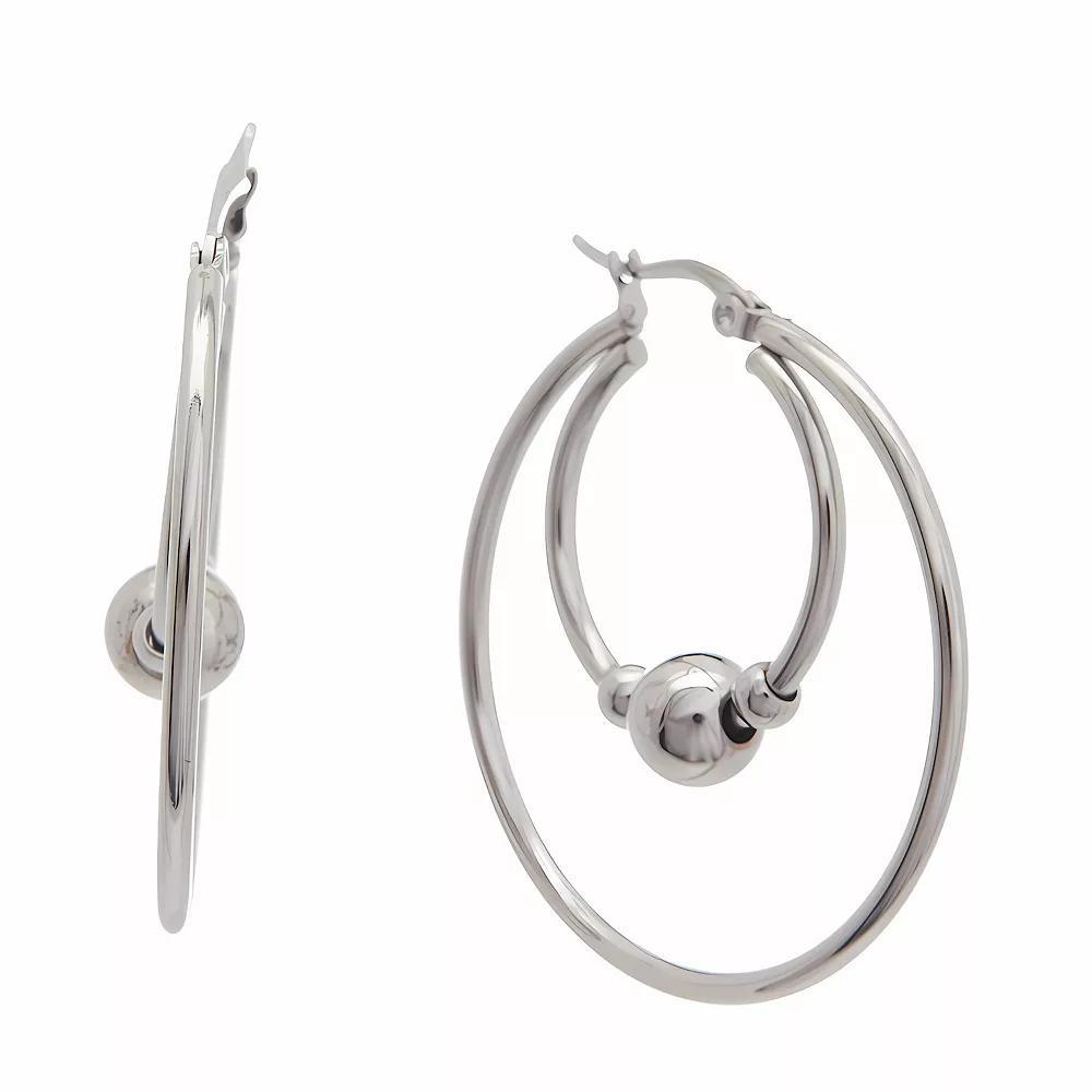 Juvell 18k White Gold Plated Double Hoop Earrings, Women's, Silver Tone Product Image