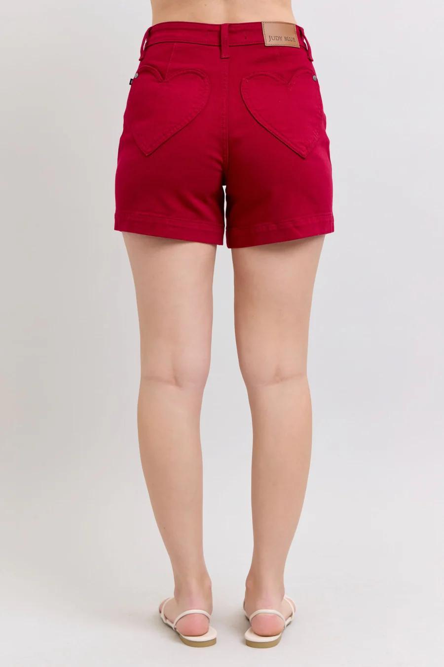 HIGH WAIST TUMMY CONTROL HEART SHAPED POCKETED SHORTS Product Image