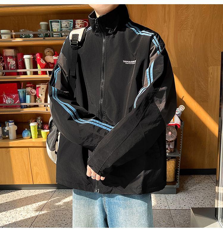 Striped Lettering Zip Jacket Product Image