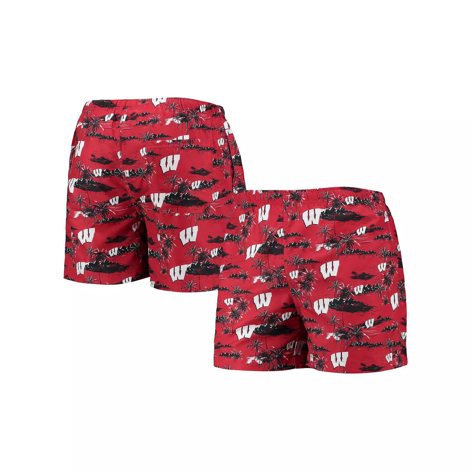 Men's FOCO Red Wisconsin Badgers Island Palm Swim Trunks, Size: Large Product Image